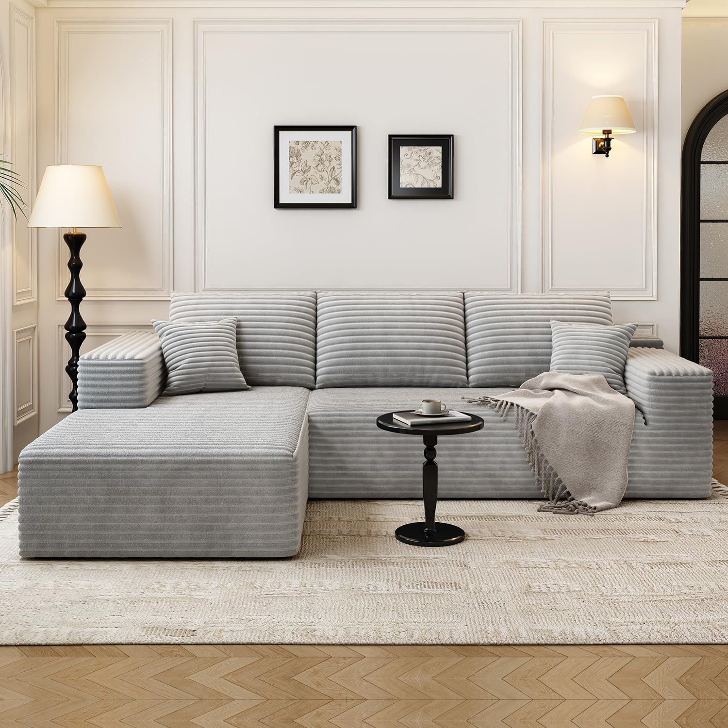 107.5 inch Cloud Modular Sectional Sofa with L-Shaped Chaise Lounge, Modern Minimalist Upholstered Sofa Deep Seating Corner Sofa