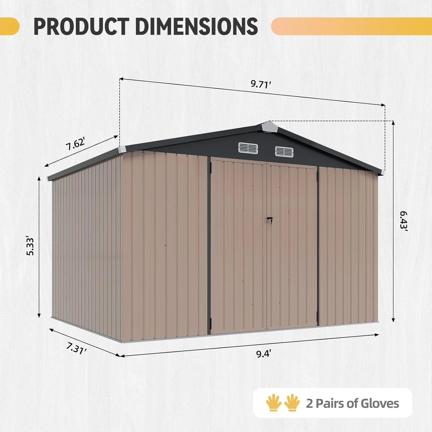 Aoxun 7.4x5.3FT Shed with Floor Galvanized Steel Outdoor Storage Shed Metal Garden Shed