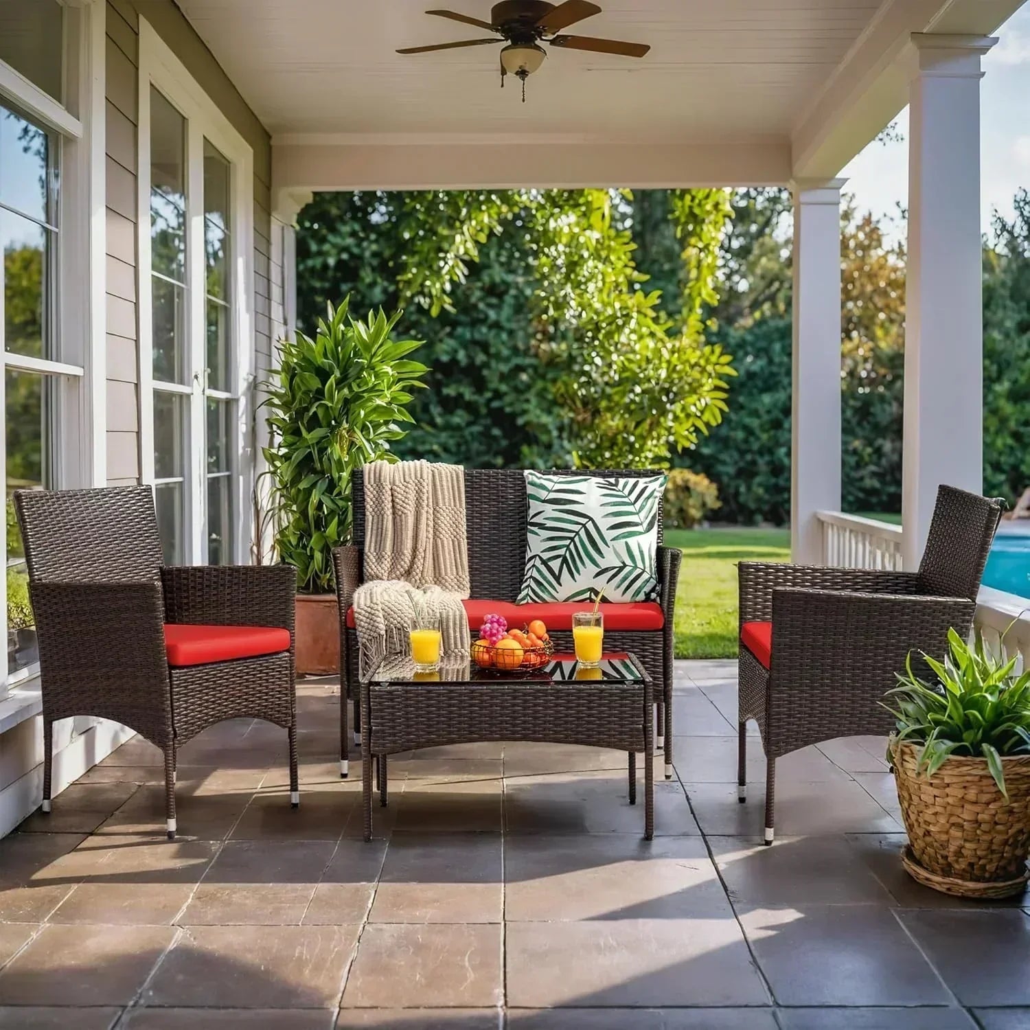 Homall 4-piece outdoor patio furniture set rattan chair wicker set