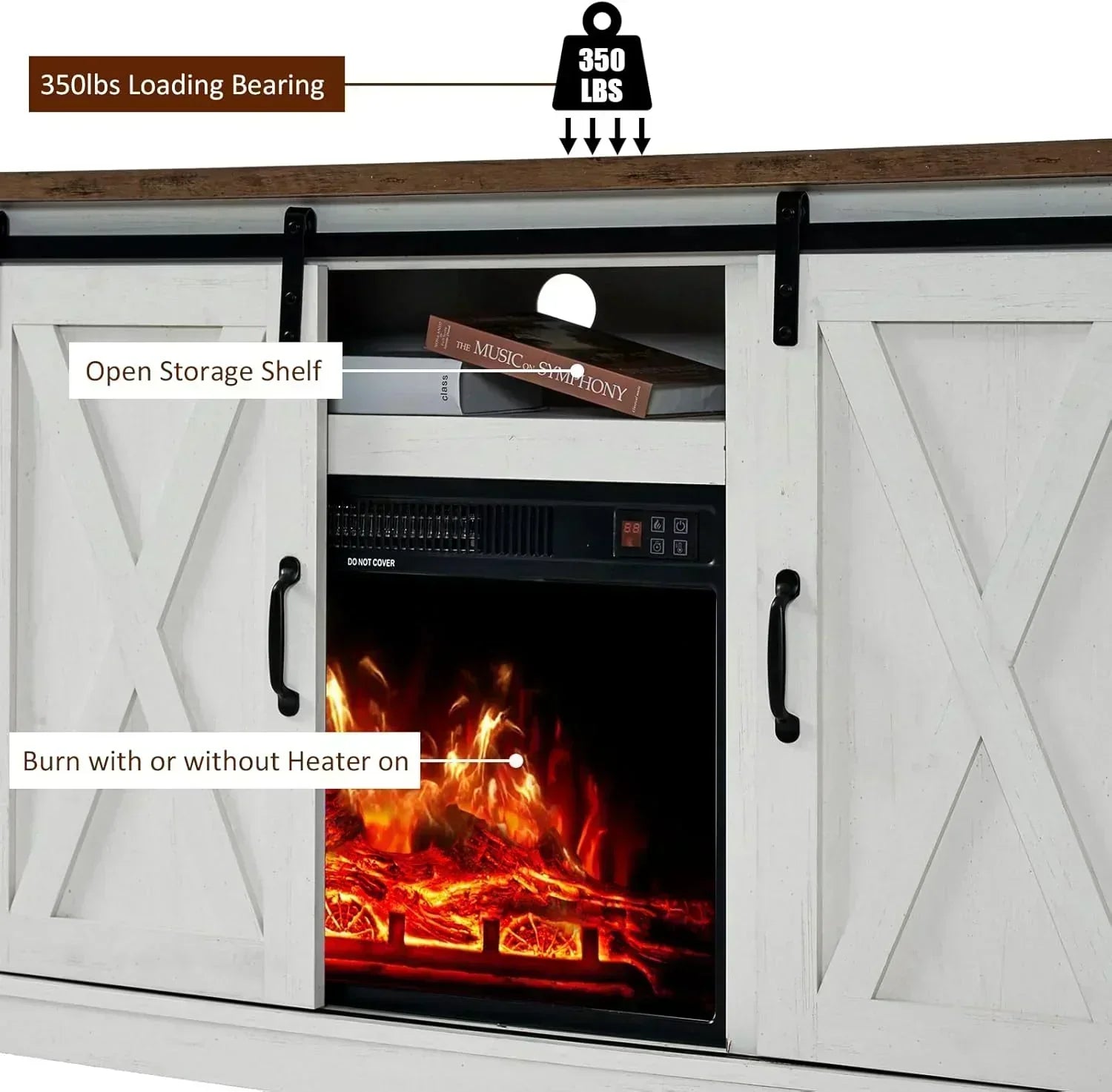 AMERLIFE Fireplace TV Stand with Sliding Barn Door  Farmhouse 63 Fireplace Entertainment Center