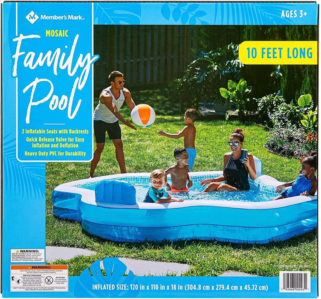 Members Mark Elegant Family Pool 10 Feet Long 2 Inflatable Seats