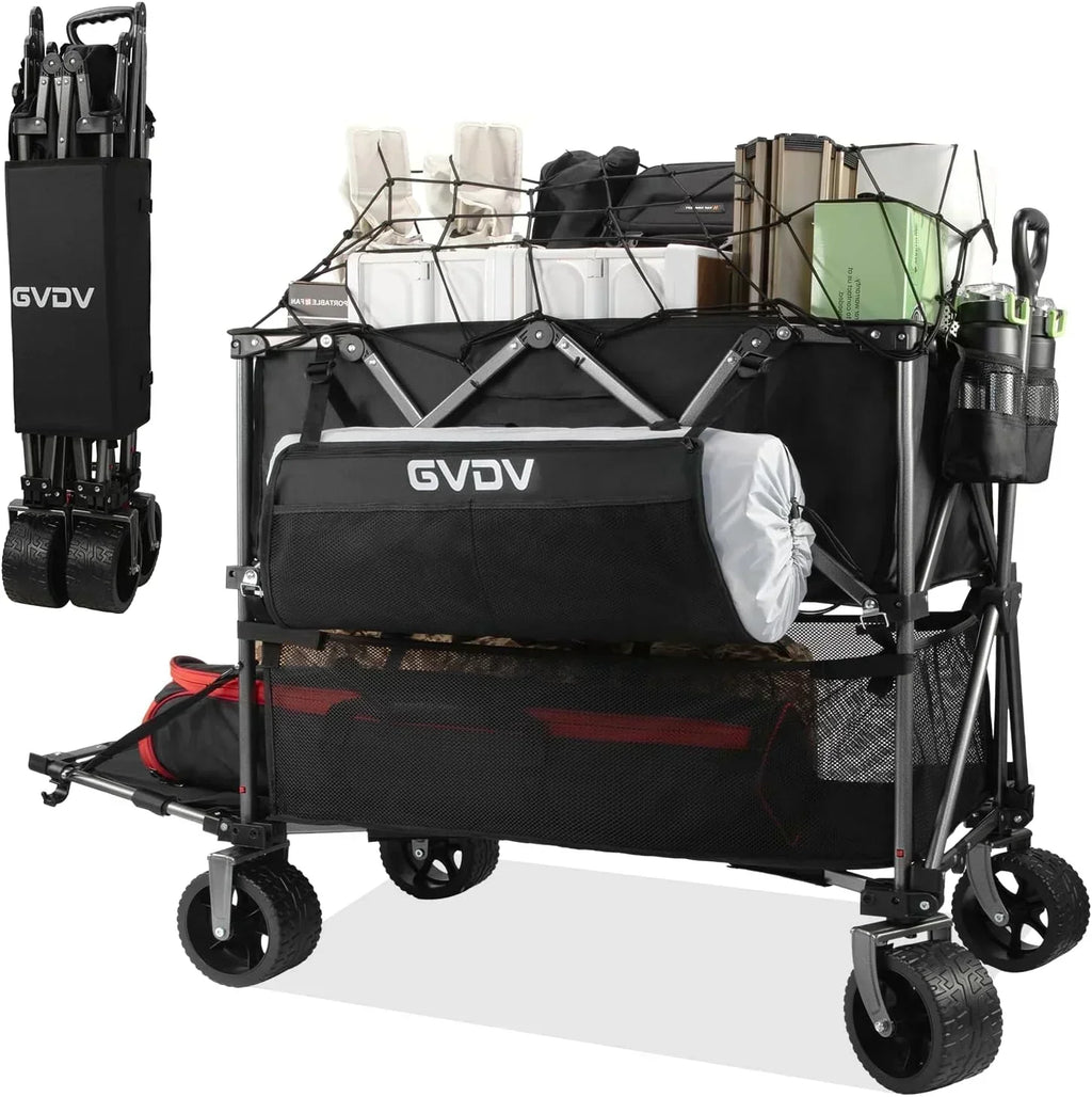 Double-decker cart 500 lb capacity 400 liter foldable cart all-terrain wheels foldable cart