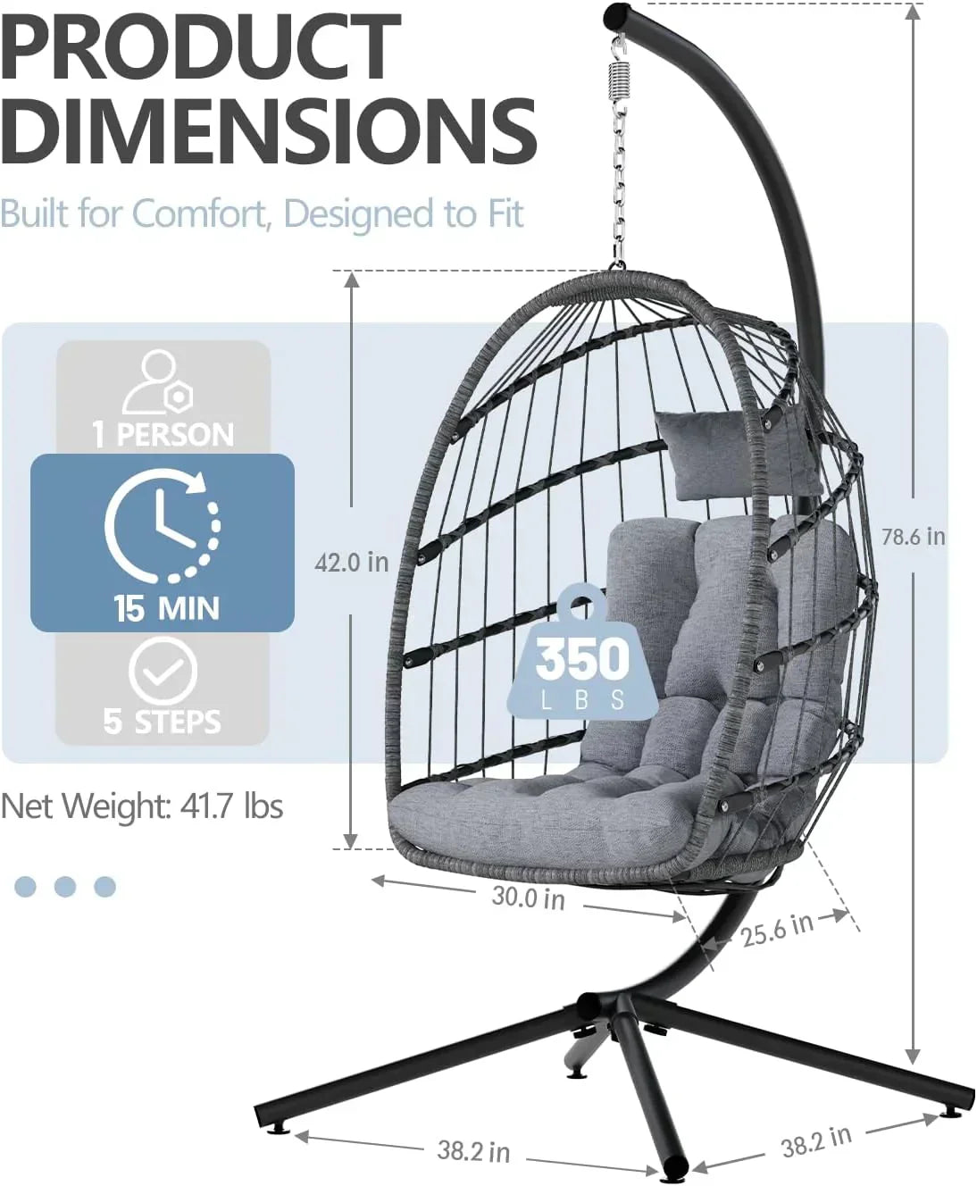 SWITTE Egg Chair Outdoor with Stand Indoor Wicker Hanging Egg Swing Chair with Cushion