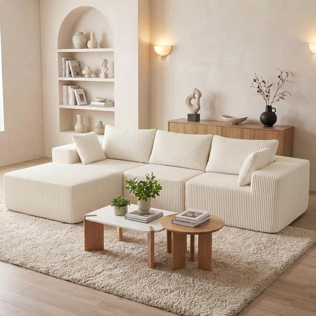 DUMOS 108 Boneless Couch, Cloud Sectional Couch with L-Shape Chaise, Modular Sectional Sofa with Deep Seat, Upholstered Couch for Living Room Bedroom, No Assembly Required (Beige, Left Facing Chaise)
