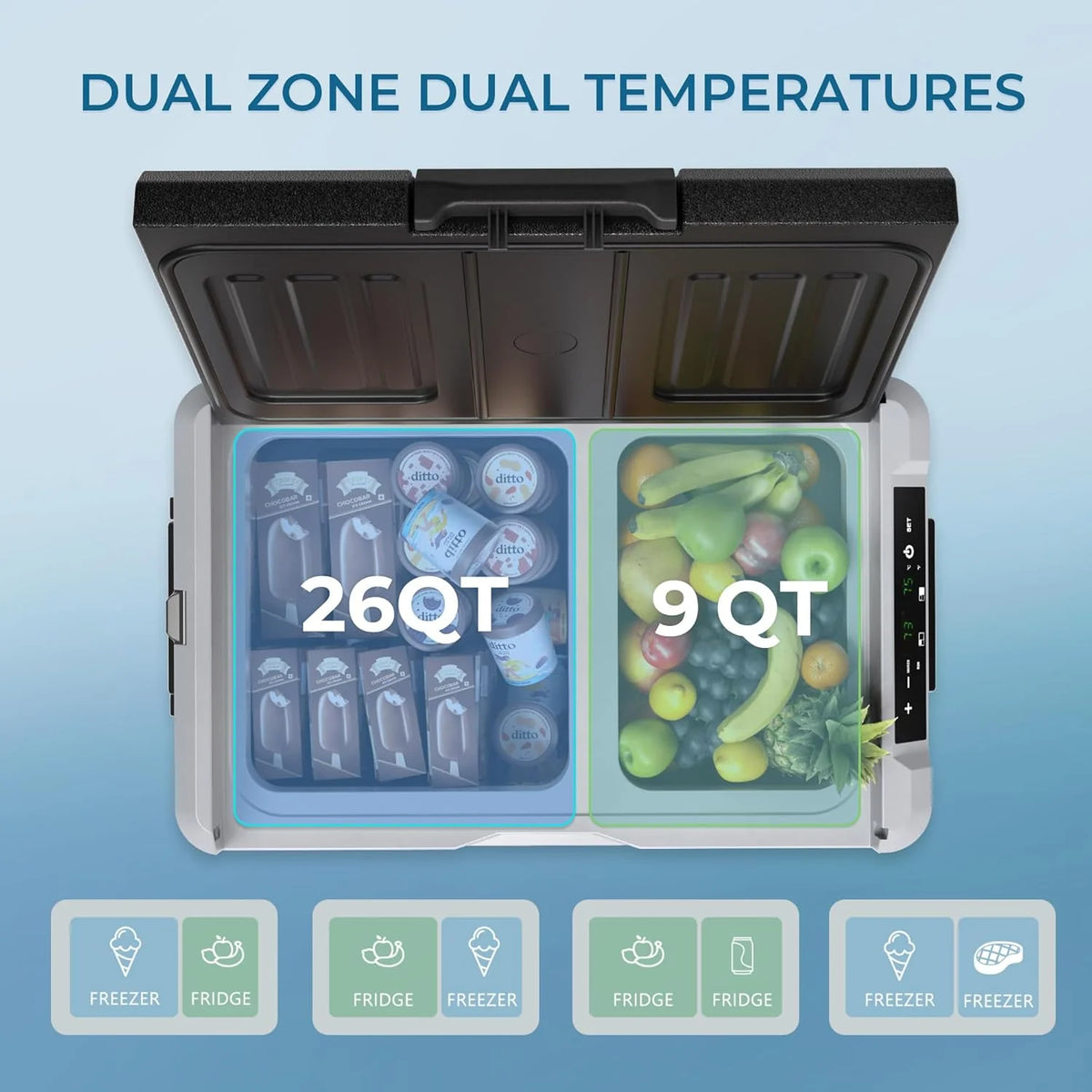 EUHOMY 12 Volt Refrigerator 53QT(50L) Electric Cooler Portable Freezer 12V/24V DC