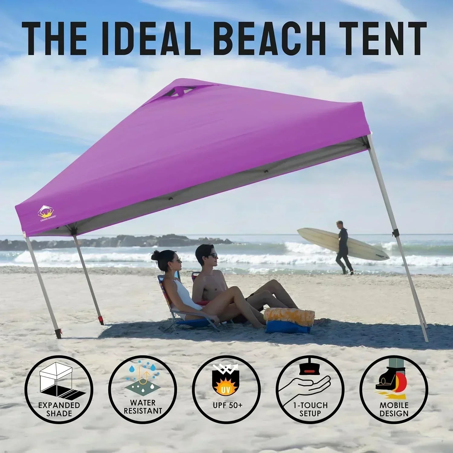 10x10 Pop-Up Awning One-Click Installation Beach Tent Outdoor Sunshade Silver Coated Top