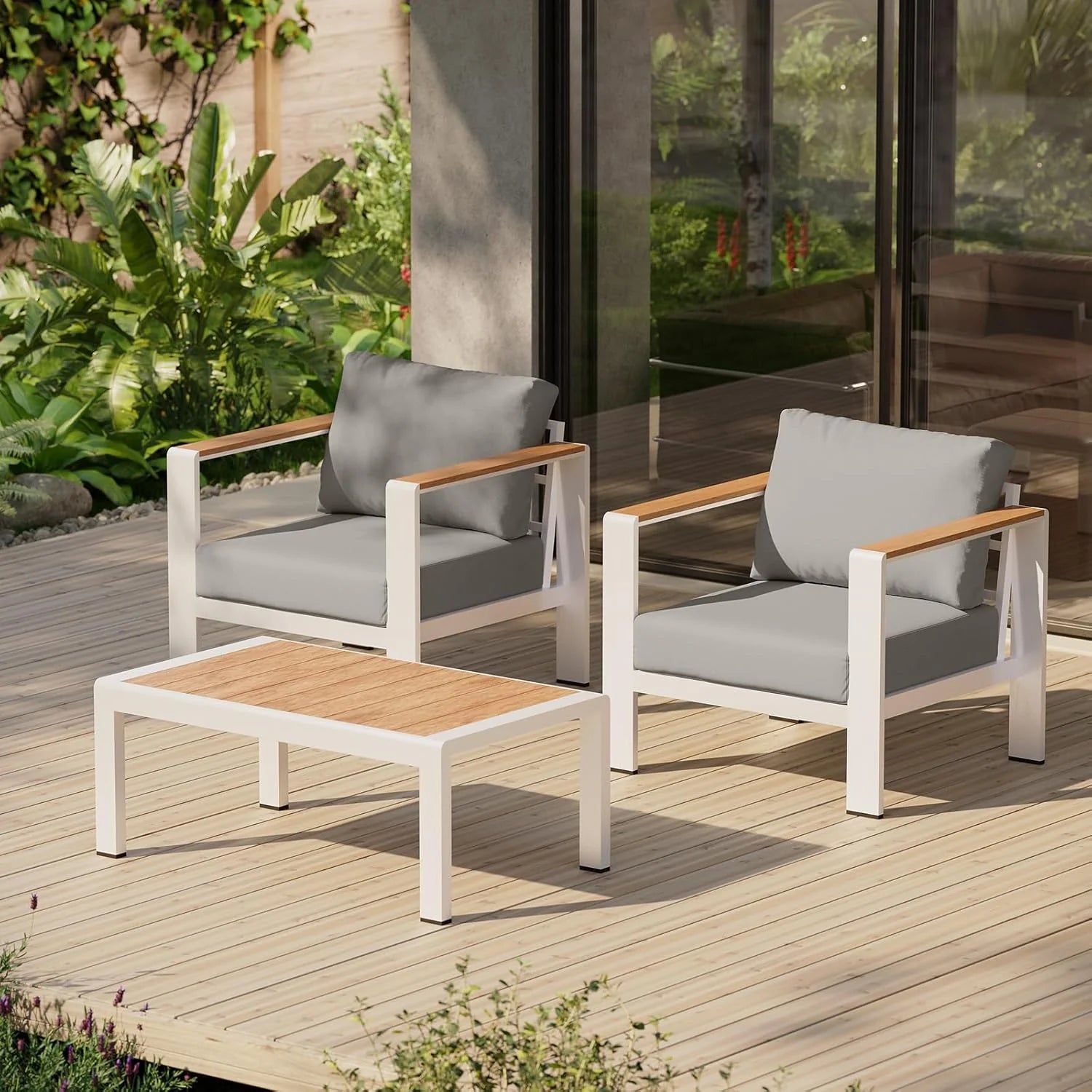Aluminum Outdoor Patio Furniture Set with Coffee Table, 5 Piece Patio Conversation Sets, Outdoor Sectional Furniture for Porch, Balcony, Yard, Gray