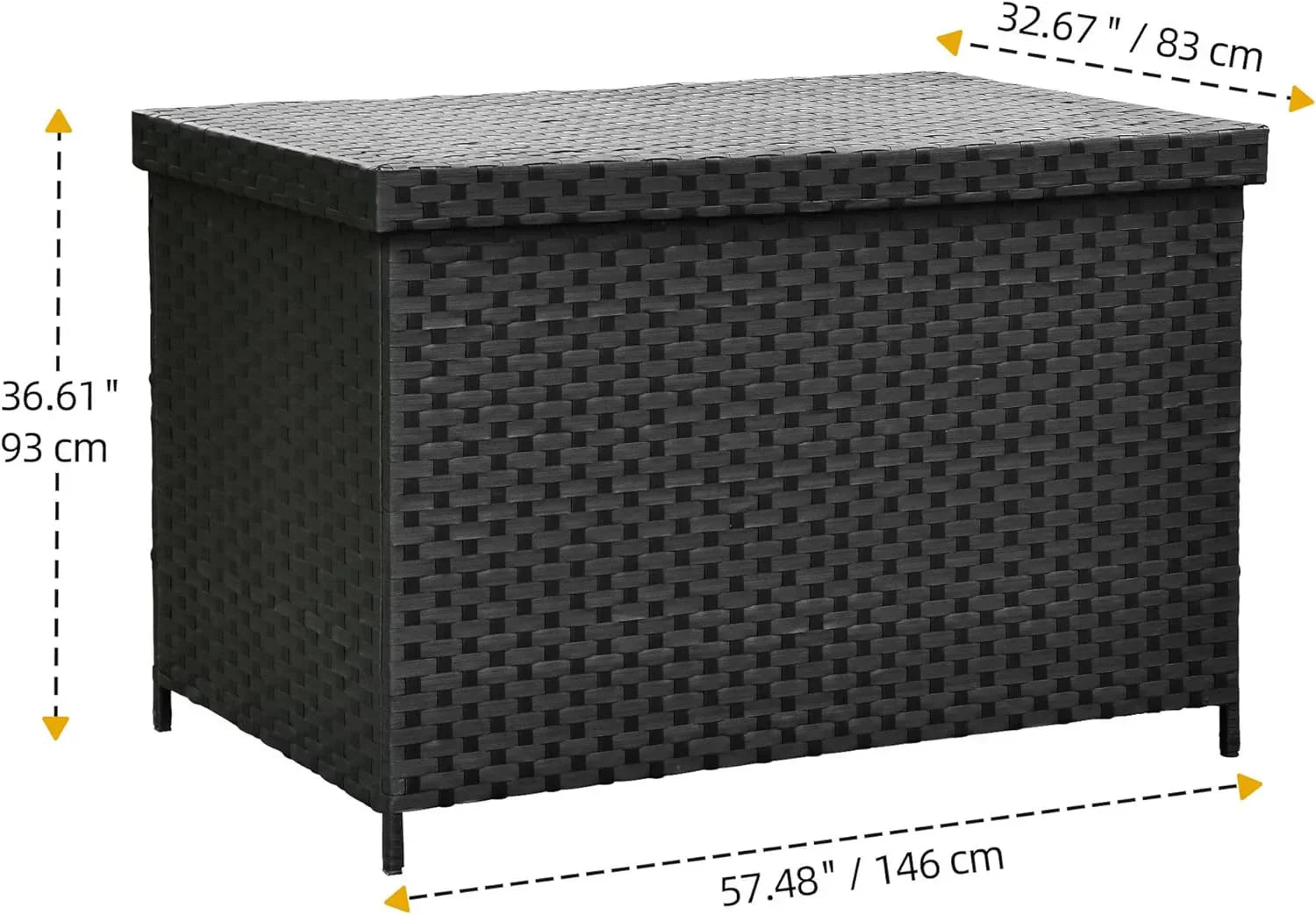 DWVO 70Gal Outdoor Storage Bench with Cushion Composite Wood Backrest Wicker Deck Bench