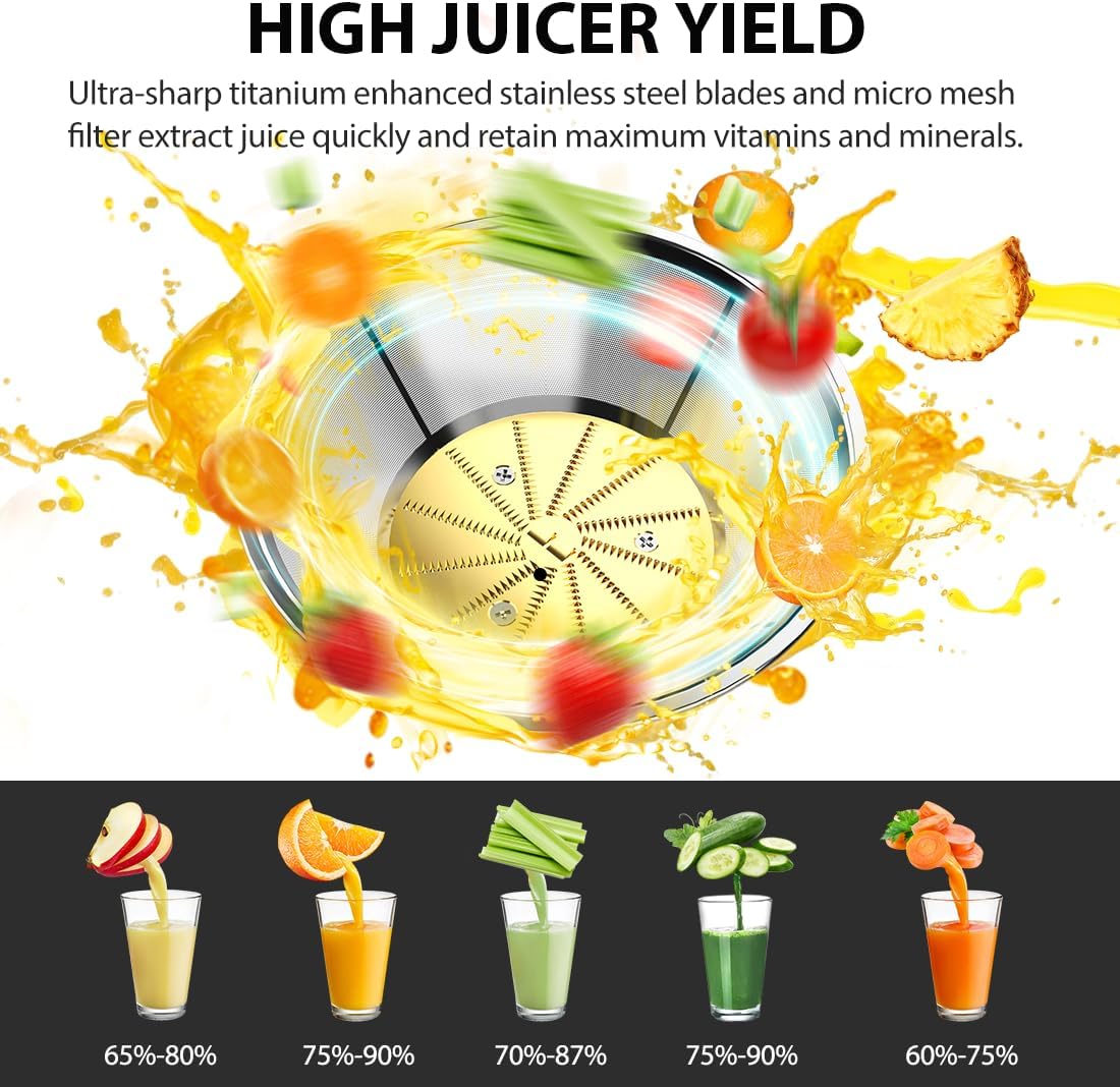 1300W KOIOS Centrifugal Juicer with Extra Large 3 Feed Chute and Titanium Filter