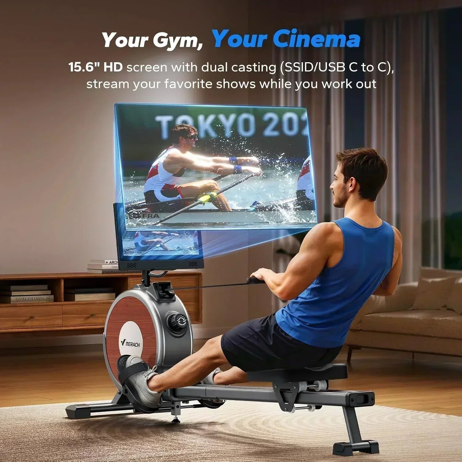 Merachi household rowing machine silent resistance dual-slide design