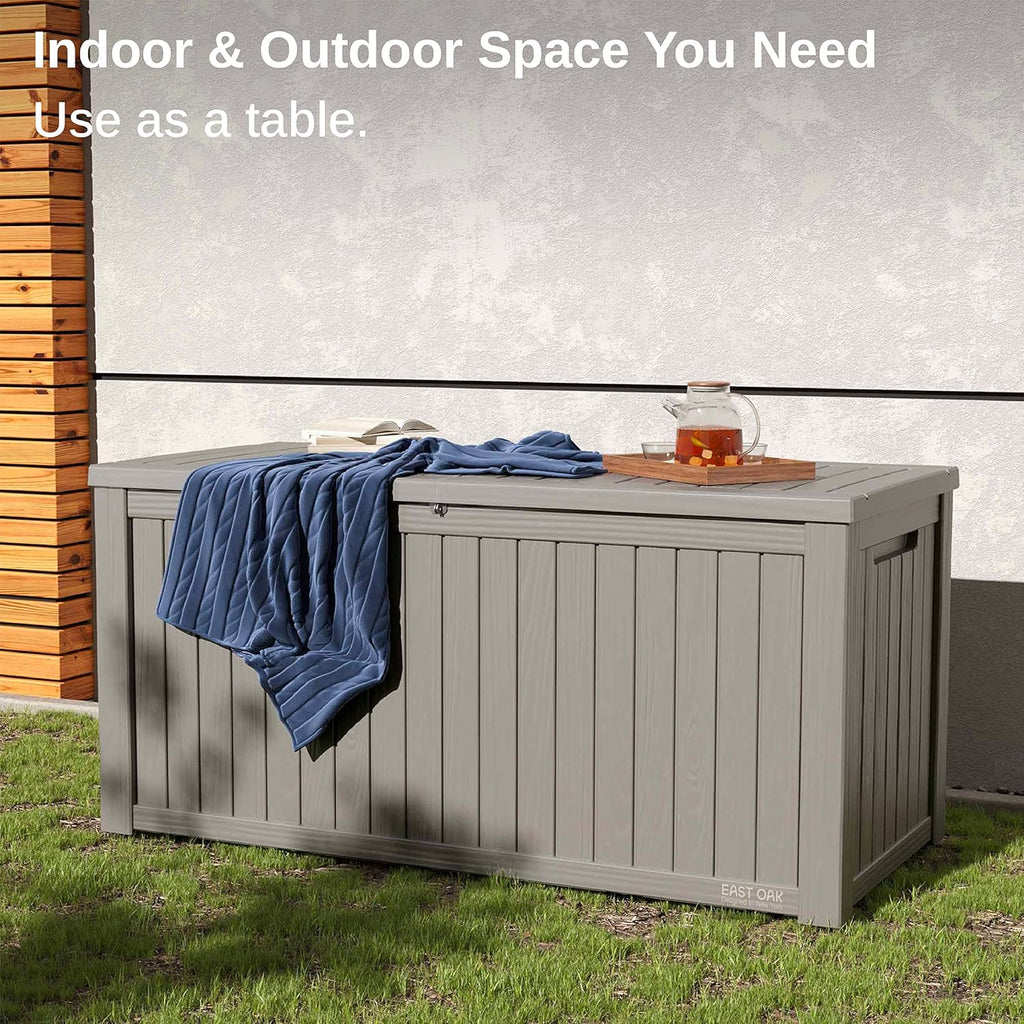 EAST OAK Outdoor Storage Box 60 Gallon Deck Box Indoor and Outdoor Use Waterproof Resin Storage