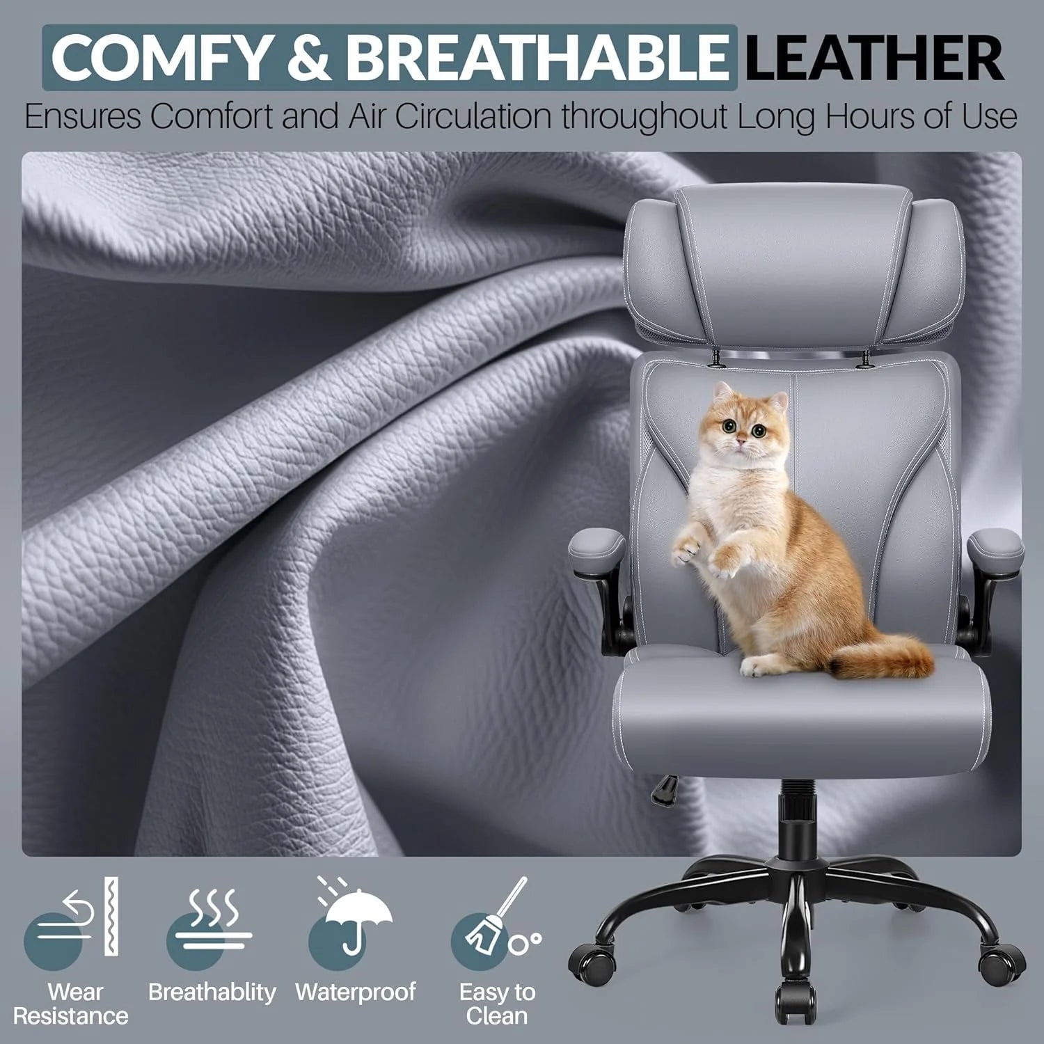 Office Chair Large High-Foot Computer Desk Chair, Breathable Leather Chair Lumbar Support Rotating Computer Chair