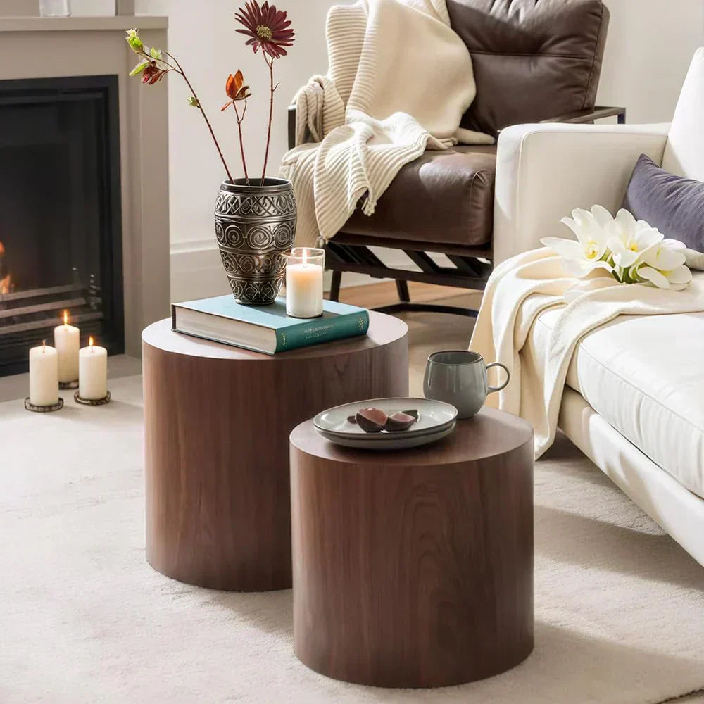 Nesting Coffee Table Set of 2 Modern Round Coffee Table with Non-Slip Feet Circle Accent Tables