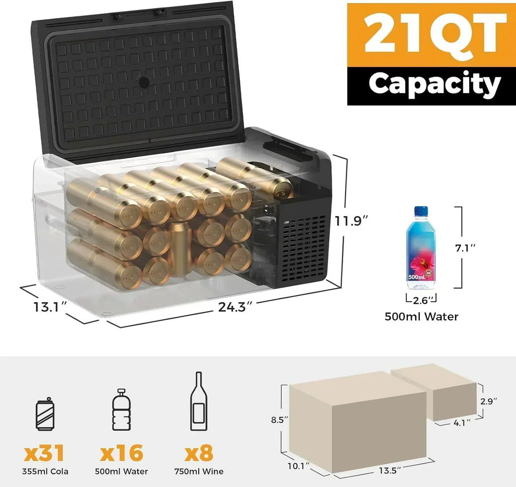 12V Refrigerator 21 Quart Portable Freezer 50 Hours Keep Cool Electric Cooler Car Refrigerator