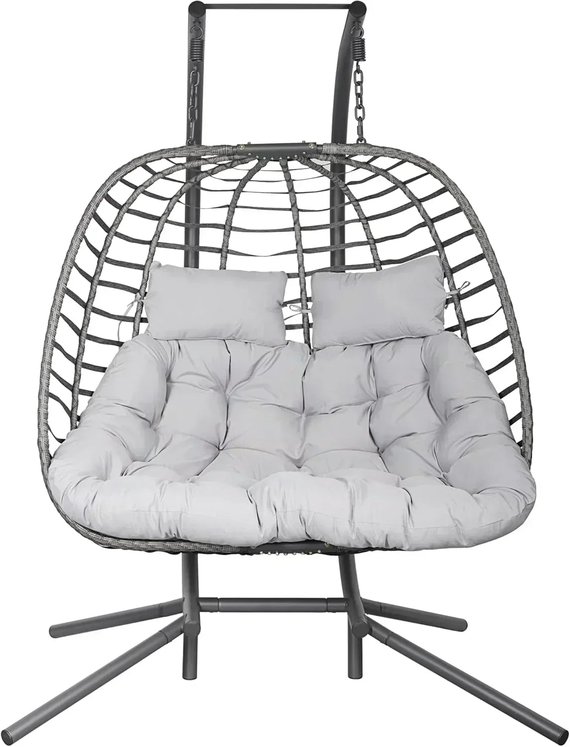 HWB Hanging Egg Chair with Stand Patio Wicker Hammock Egg Swing Chair Cushion for Bedroom