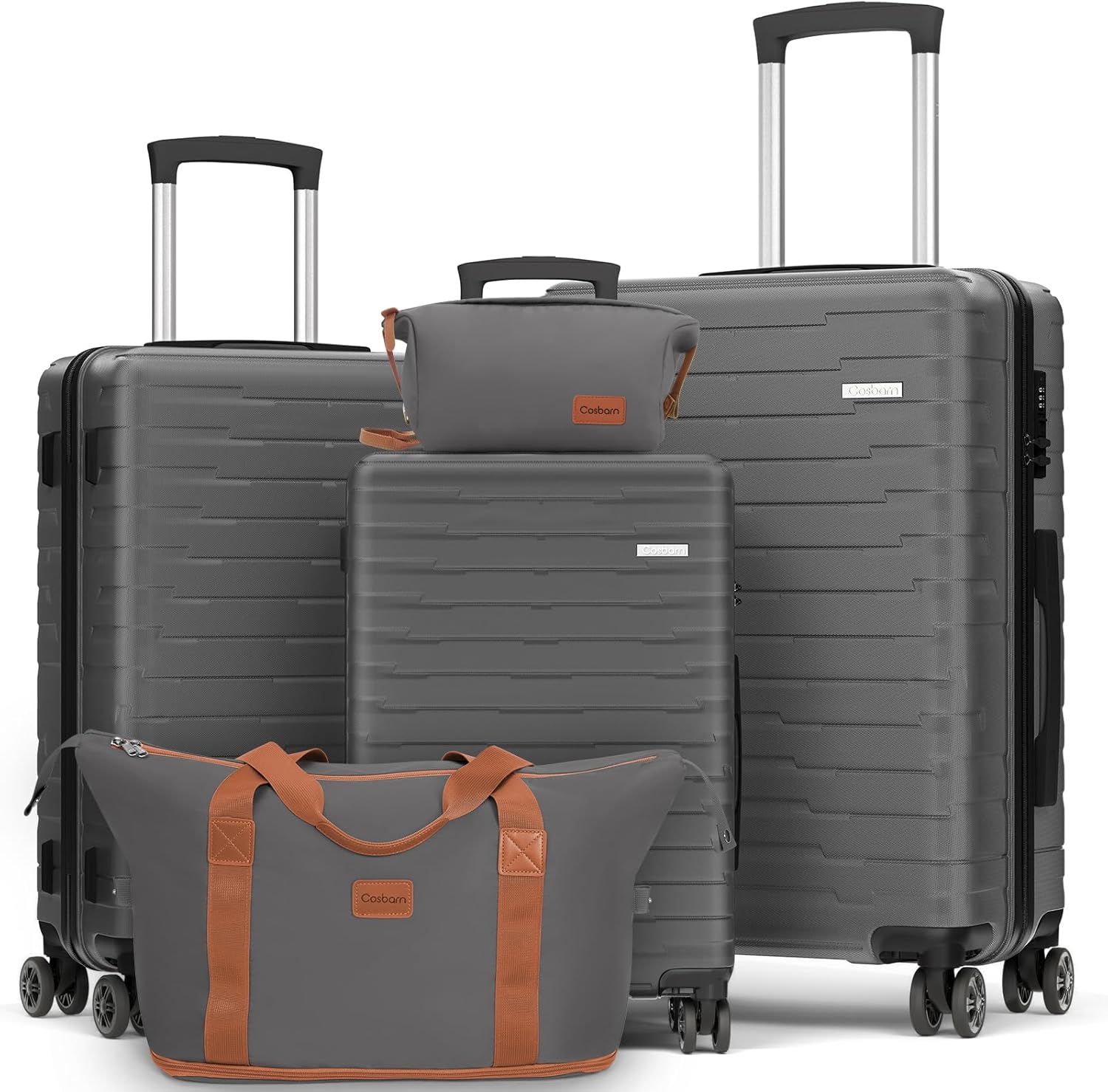 5-piece luggage set with wheels, ABS hardshell suitcase with spinner wheels