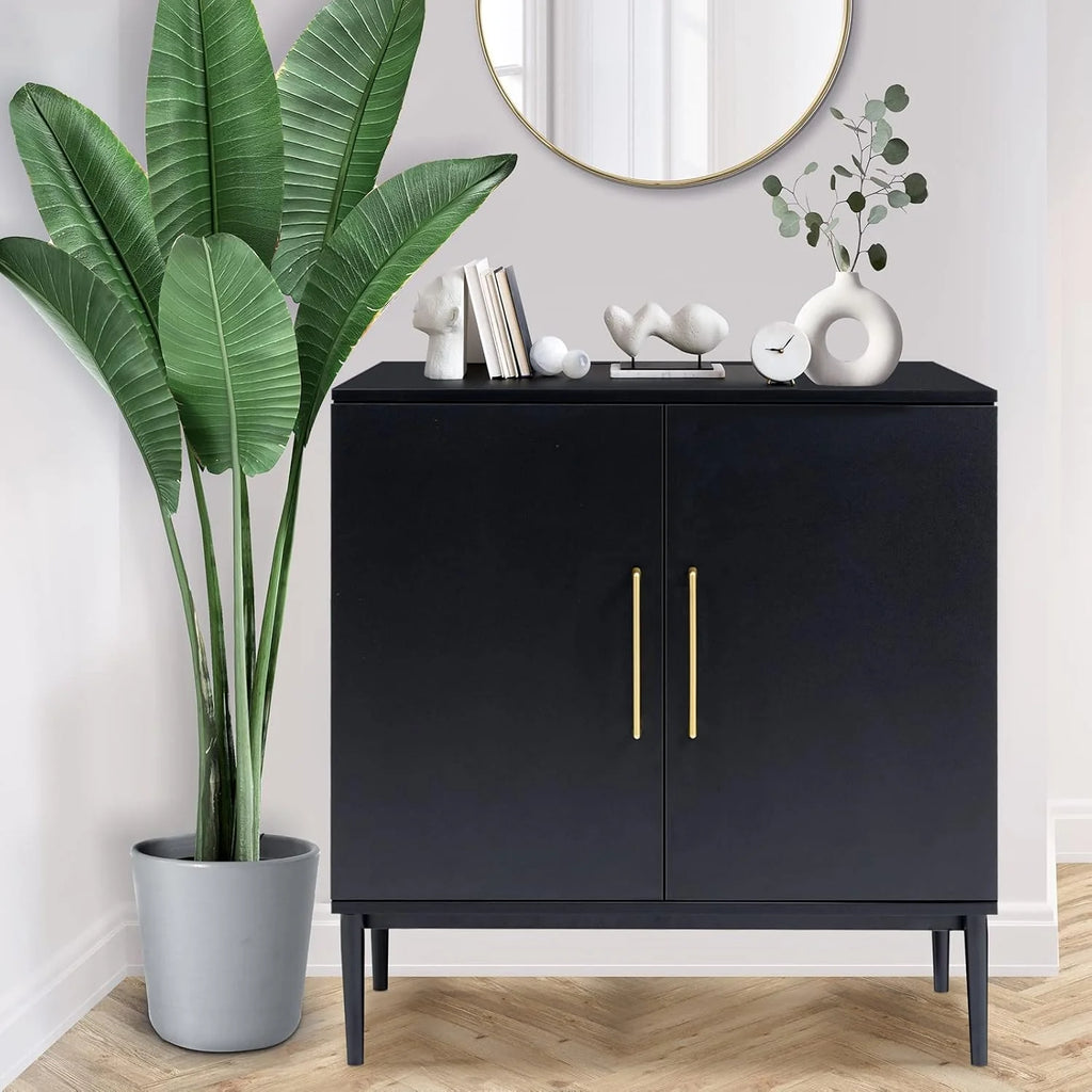 Free Standing Cabinet Black Wood for Living Room, Bedroom, Dining Room, Hallway, Entryway