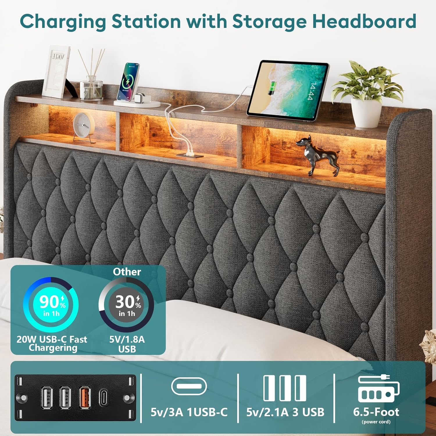 Queen Bed Frame with Storage Lift Up Queen Size Bed Frame Headboard Upholstered Platform Bed