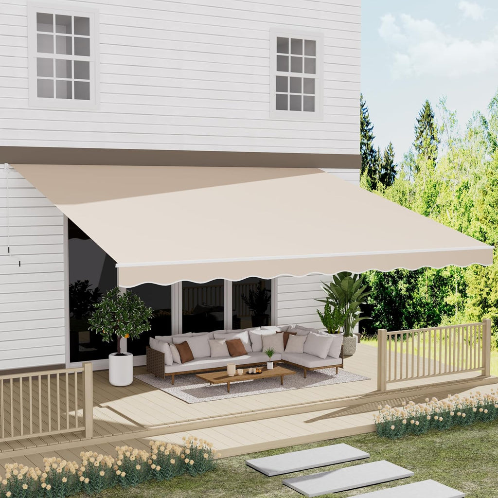 13' x 10' Awning for Patio, Sunsetter Retractable Awning Waterproof Cover Outdoor Patio Canopy, Sun Shade with Manual Crank Handle, Porch Shades for Outdoor, House, Deck, Dark Gray
