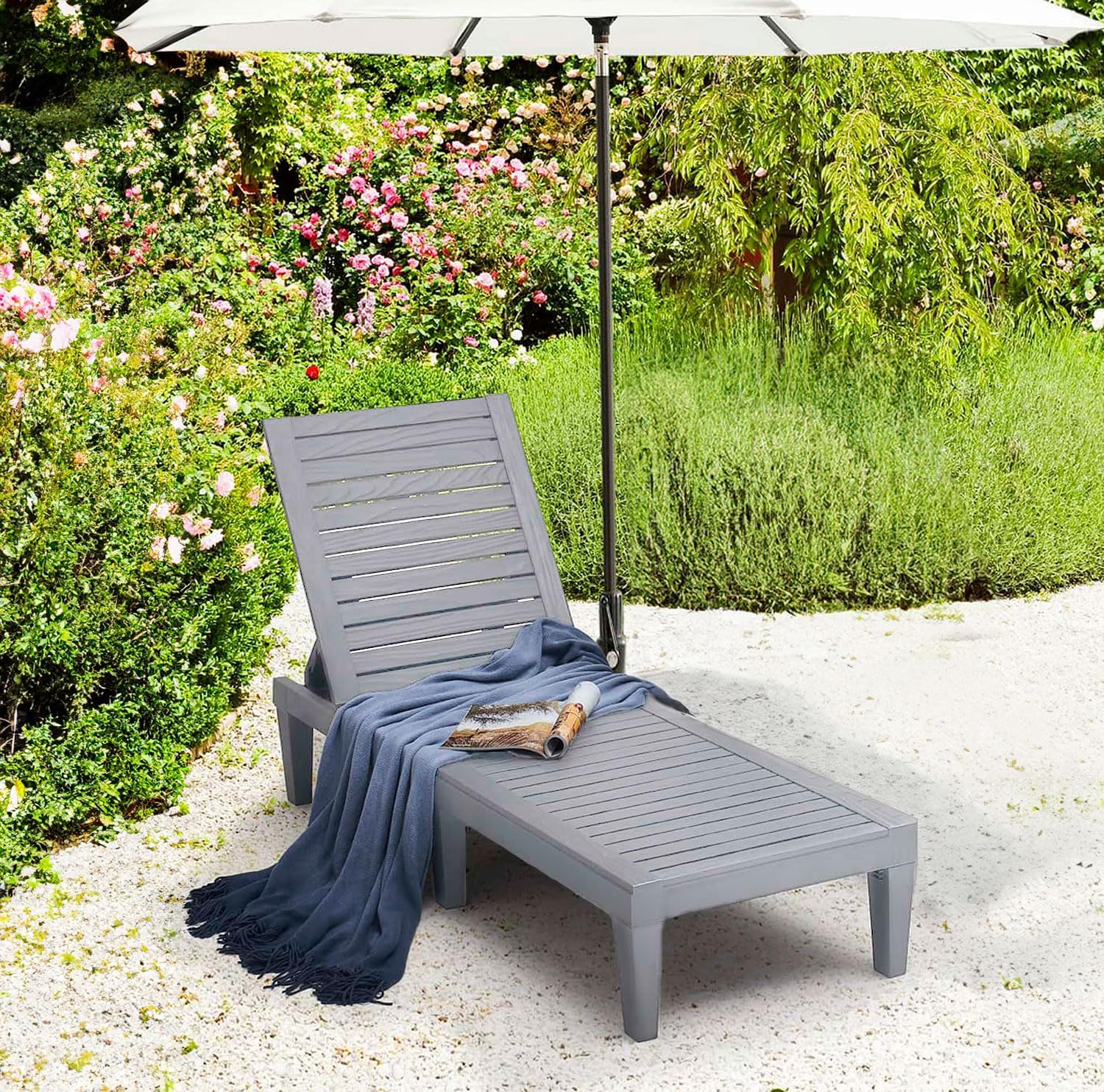 Patio Chairs - Black Chaise Lounge Chair Outdoor 5-Position Adjustable Sun Tanning Chair Waterproof Pool Lounge Chairs Set of 2 Reclining Lawn Chair, Lightweight Outdoor Lounge Chairs