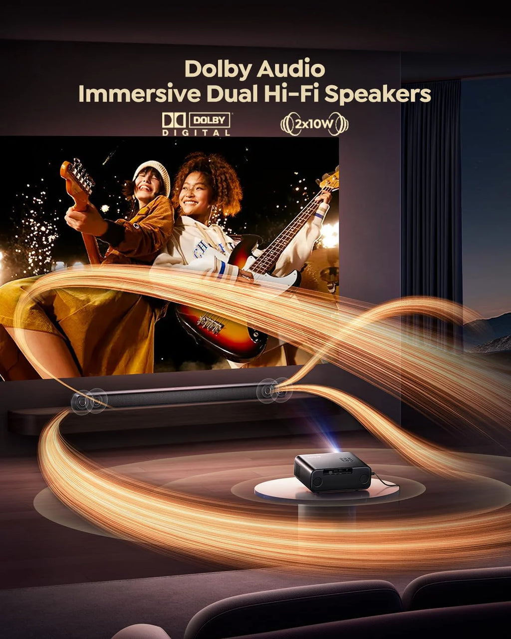 [Built-in Official Apps/4K Support] Smart Outdoor Projector with WiFi and Bluetooth