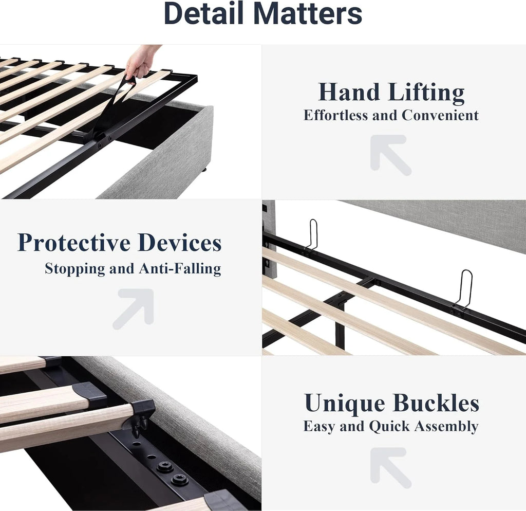 Allewie Queen Size Lift Up Storage Bed Modern Wingback Headboard Hydraulic Support