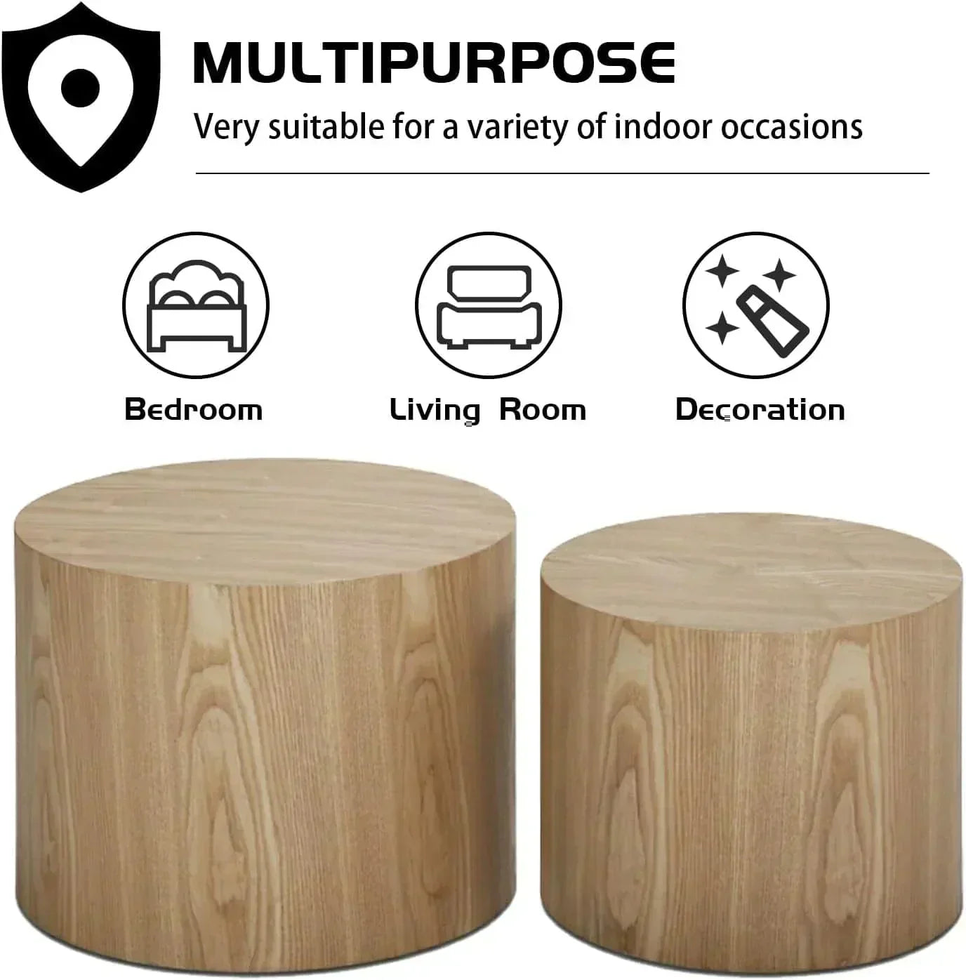 Nesting Coffee Table Set of 2 Modern Round Coffee Table with Non-Slip Feet Circle Accent Tables
