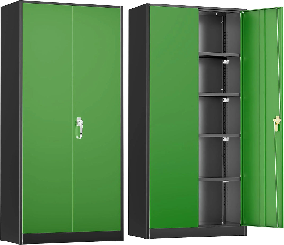 Greenvelly Metal Storage Cabinet, 72 Black Locking Metal Cabinet with 2 Doors and 4 Adjustable Shelves, Lockable Garage Storage Cabinets for Home Office, Garage, Kitchen, Living Room