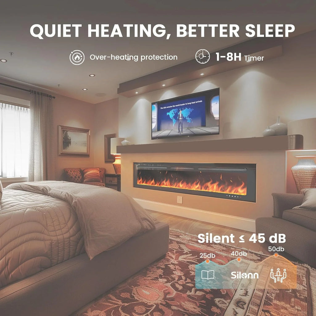 Silonn 50��Smart Electric Fireplace Heater with App & Remote Control, 5300 BTU Heat Output, Ultra-Slim Wall-Mounted or Recessed Electric Fireplace Inserts with Timer, 20 Flame Colors,WiFi Enabled