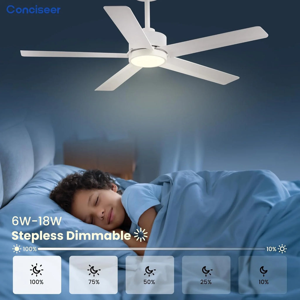 Modern Ceiling Fans with Lights, 72 Inch Ceiling Fan with Light and Remote, Bedroom Living Room Library Cafe Outdoor/Industrial,24W 3CCT Dimmable, 8 Blades 6 Speed Reversible Quiet DC Motor, Black
