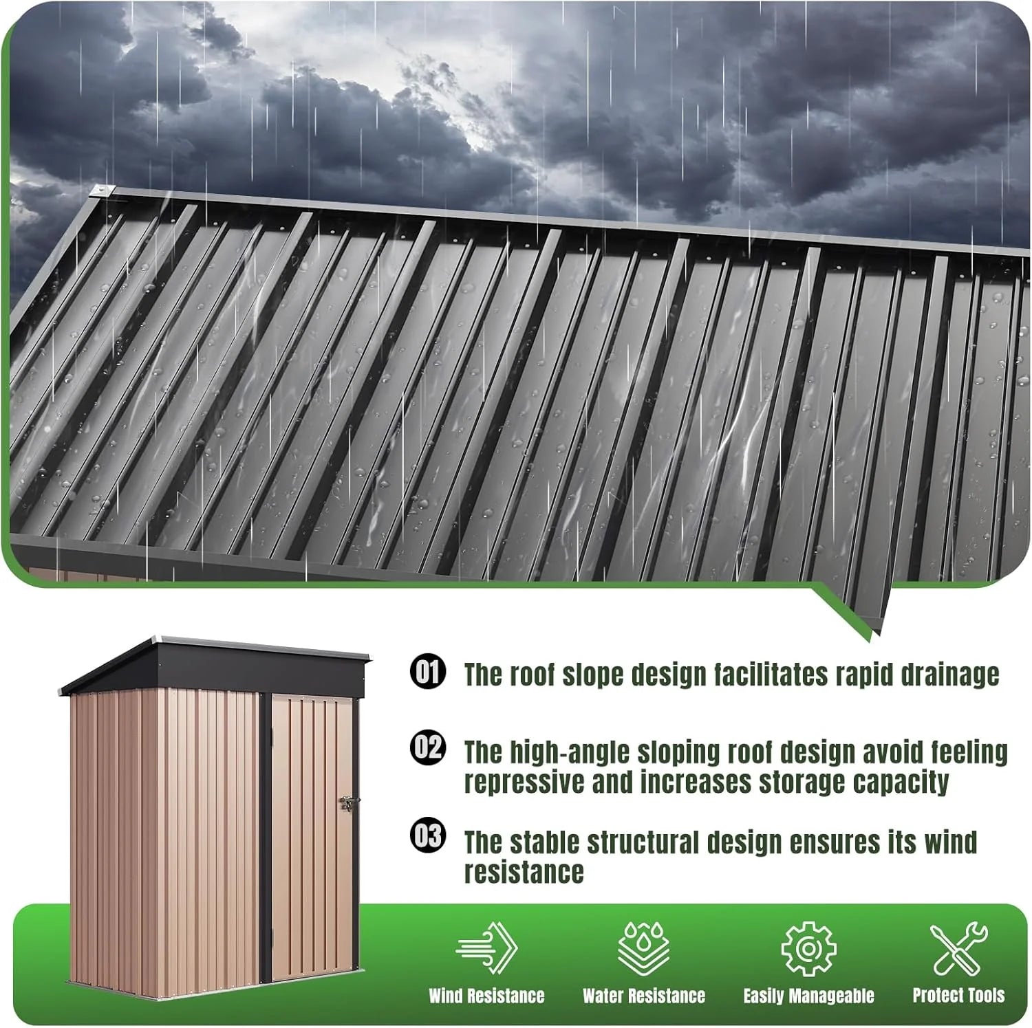 Aoxun 6.2x4 FT Shed Outdoor Storage Shed Metal Garden Shed Slooping Roof Tool Shed Bike Shed