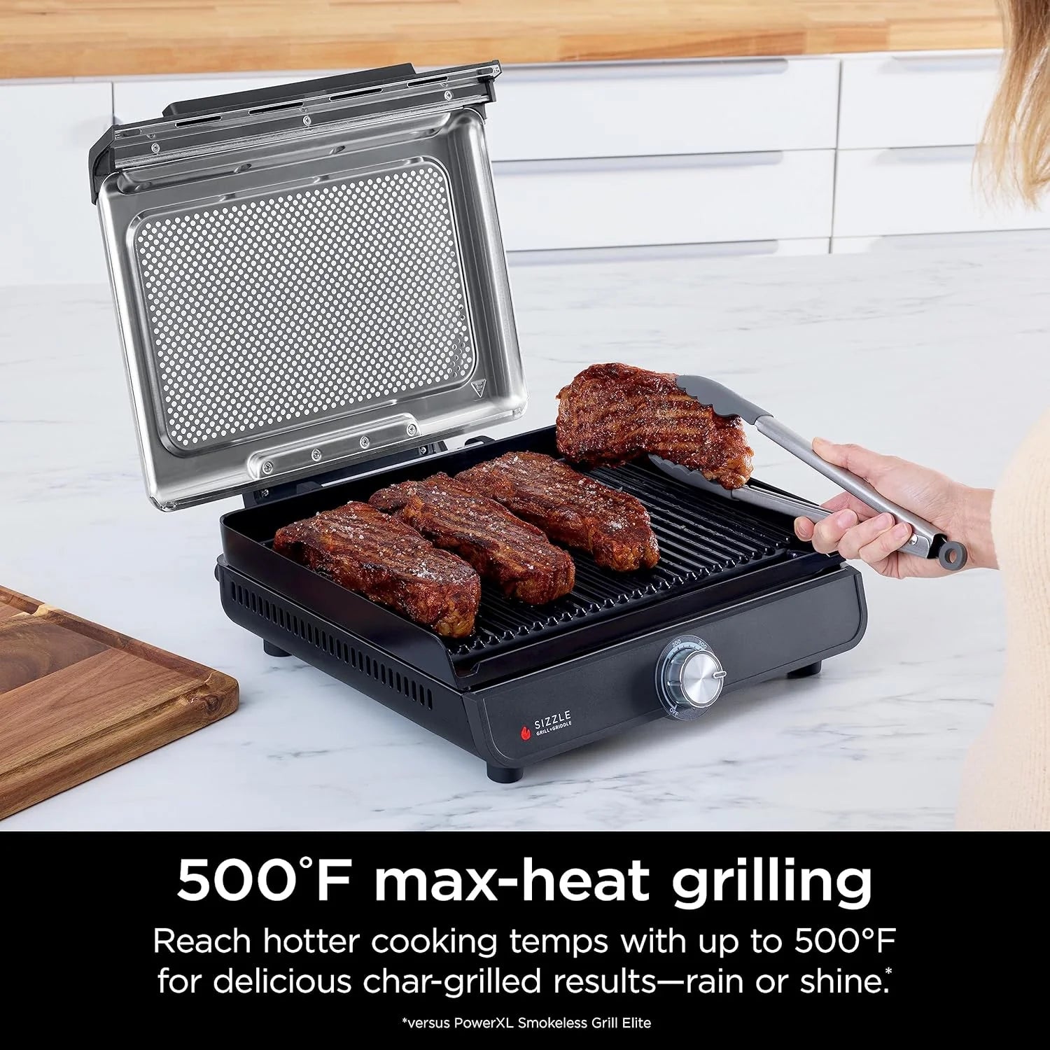Ninja Griddle and Indoor Grill, 14��? Electric Grill, For Steak, Burgers, Salmon, Veggies, and More, Pancake Griddle, Nonstick, Dishwasher Safe, 500F, Even Cooking, Silver, GR101