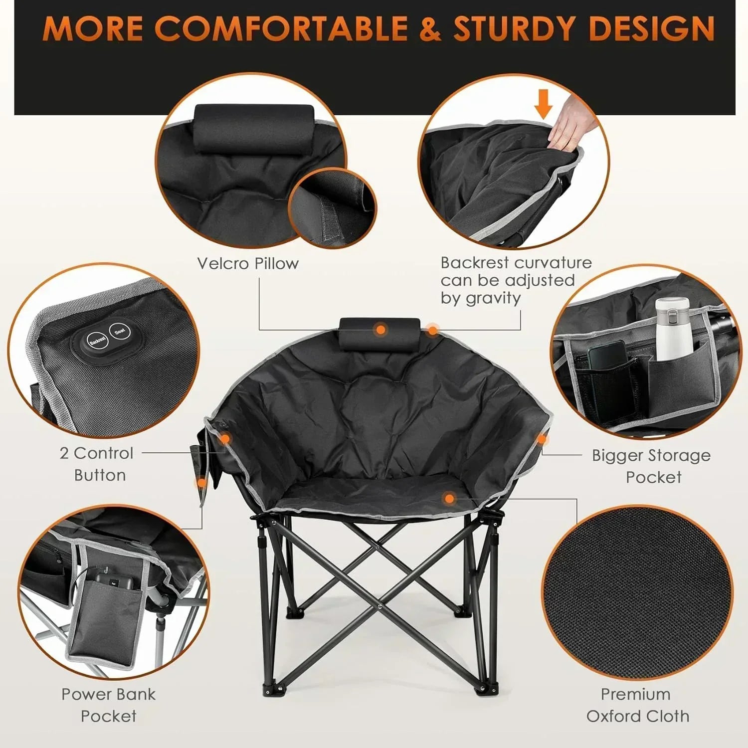 Heated Camping Chair Extra Large Heated Chair Outdoor Sports Chair with 3 Heat Levels on Back