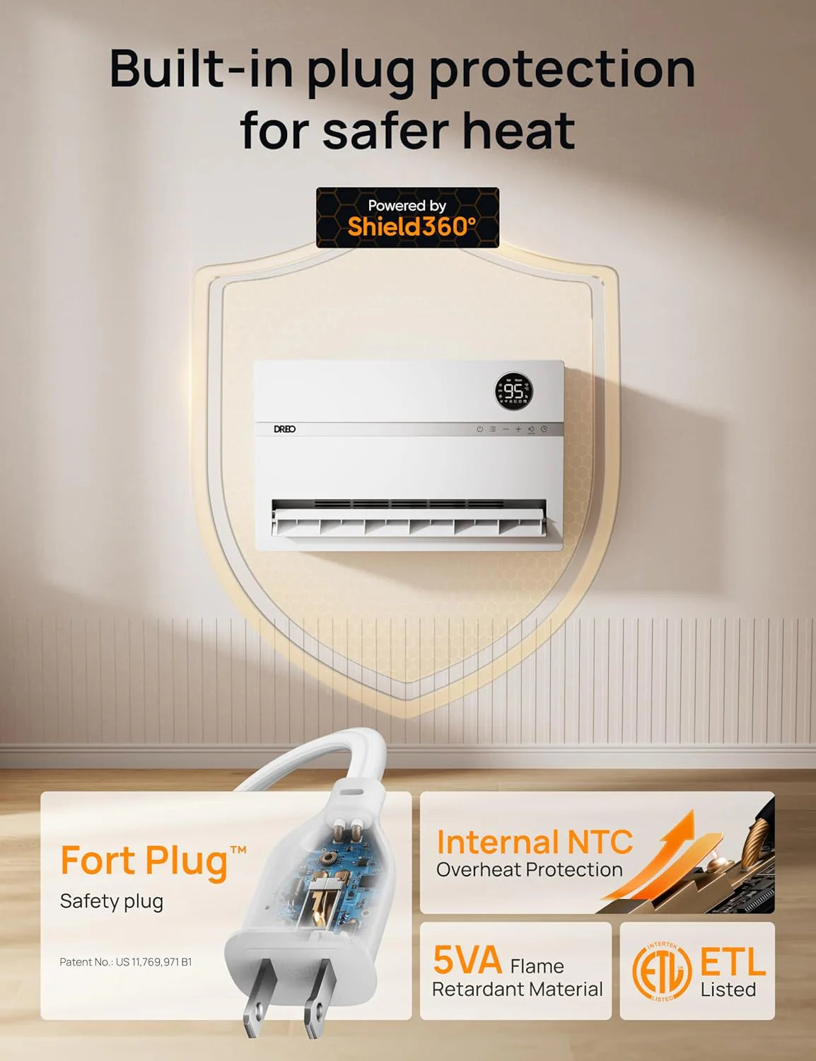 Smart wall mounted heater, bedroom electric heater, 1500W adjustable thermostat 24-hour timer easy to install indoor heater