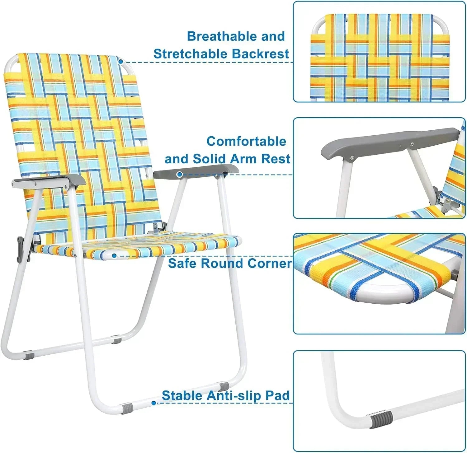 VINGLI Patio Lawn Webbed Folding Chairs Set of 2 Outdoor Beach Portable Lawn Chair