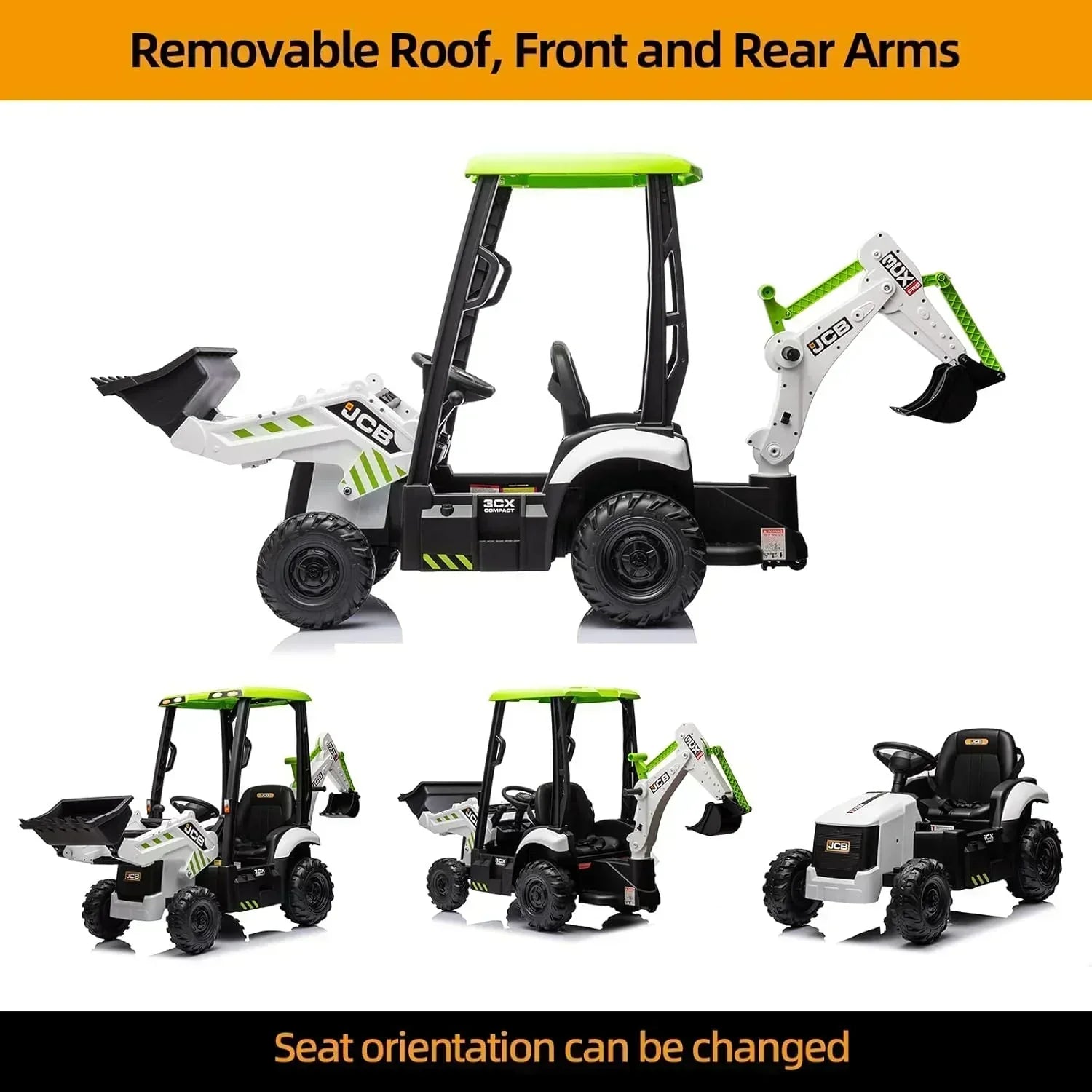 12V JCB Ride On Excavator Ride on Toys for Kids 4-8 Electric Car for Kids with Tractor