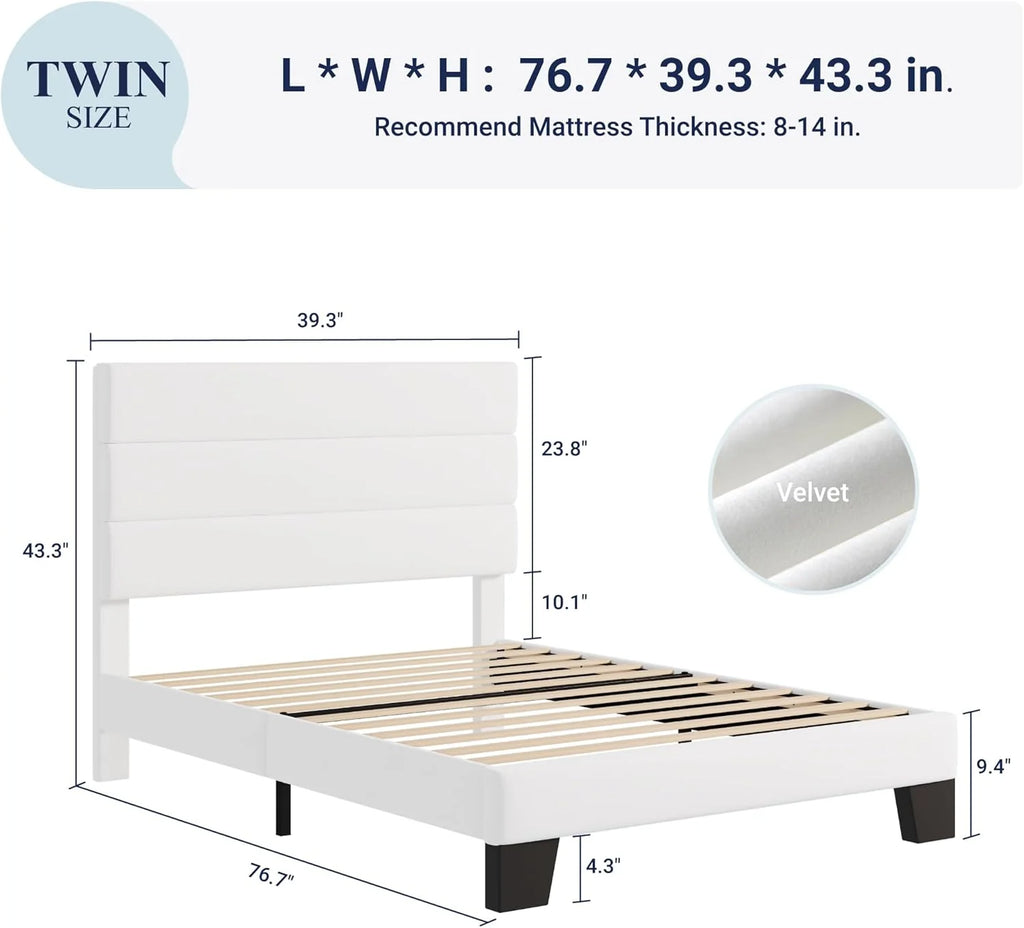 Allewie Queen Size Platform Bed Frame Fabric Upholstered Headboard Wooden Slats Support