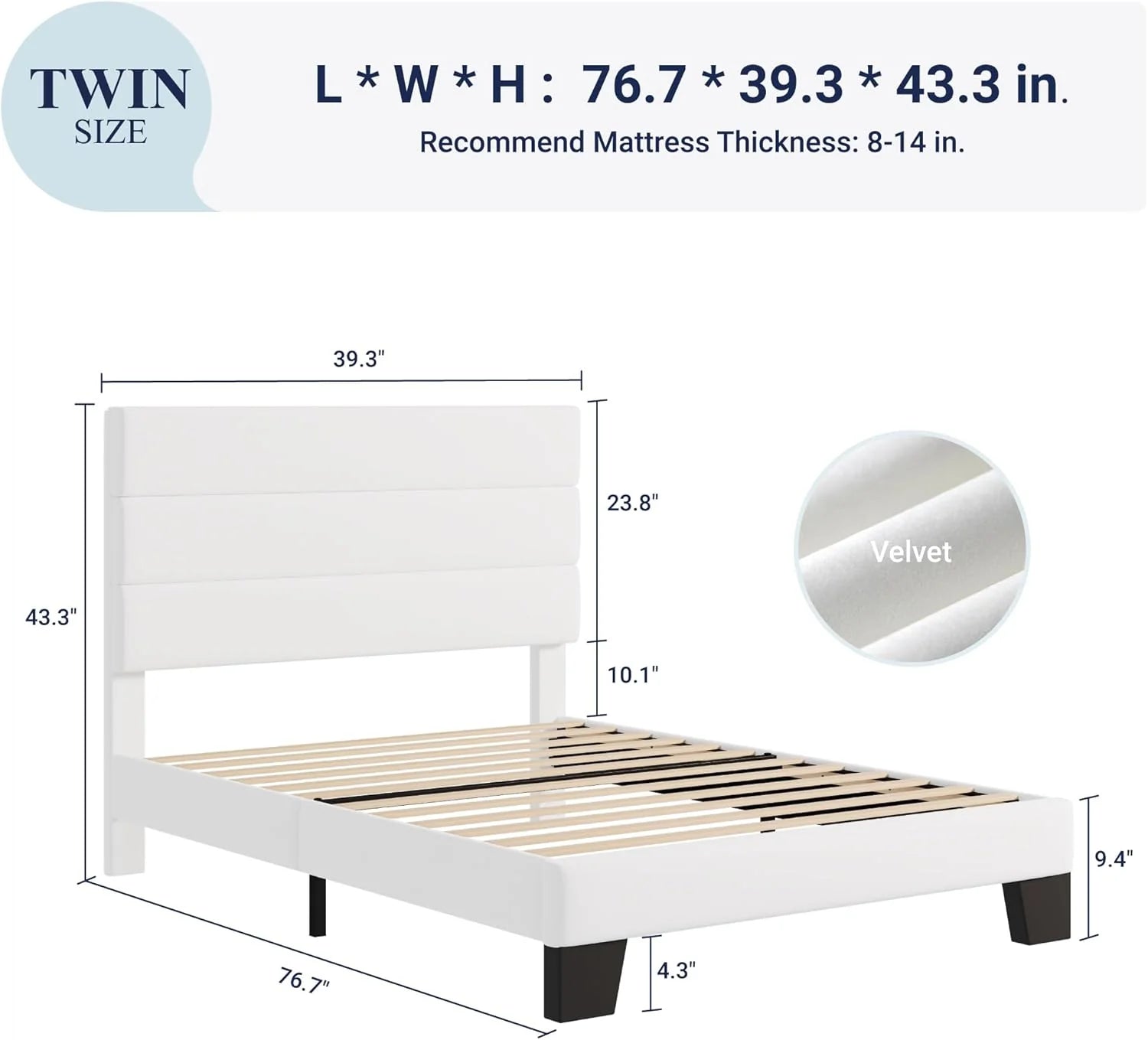 Allewie Queen Size Platform Bed Frame Fabric Upholstered Headboard Wooden Slats Support