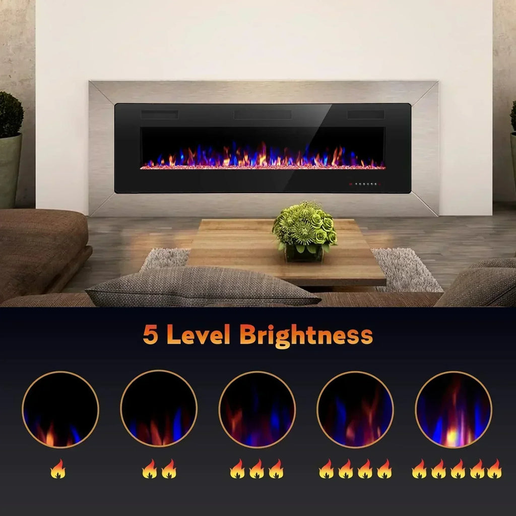 R.W.FLAME 60 Recessed and Wall Mounted Electric Fireplace Low Noise Fit for 2 x 6 Stud