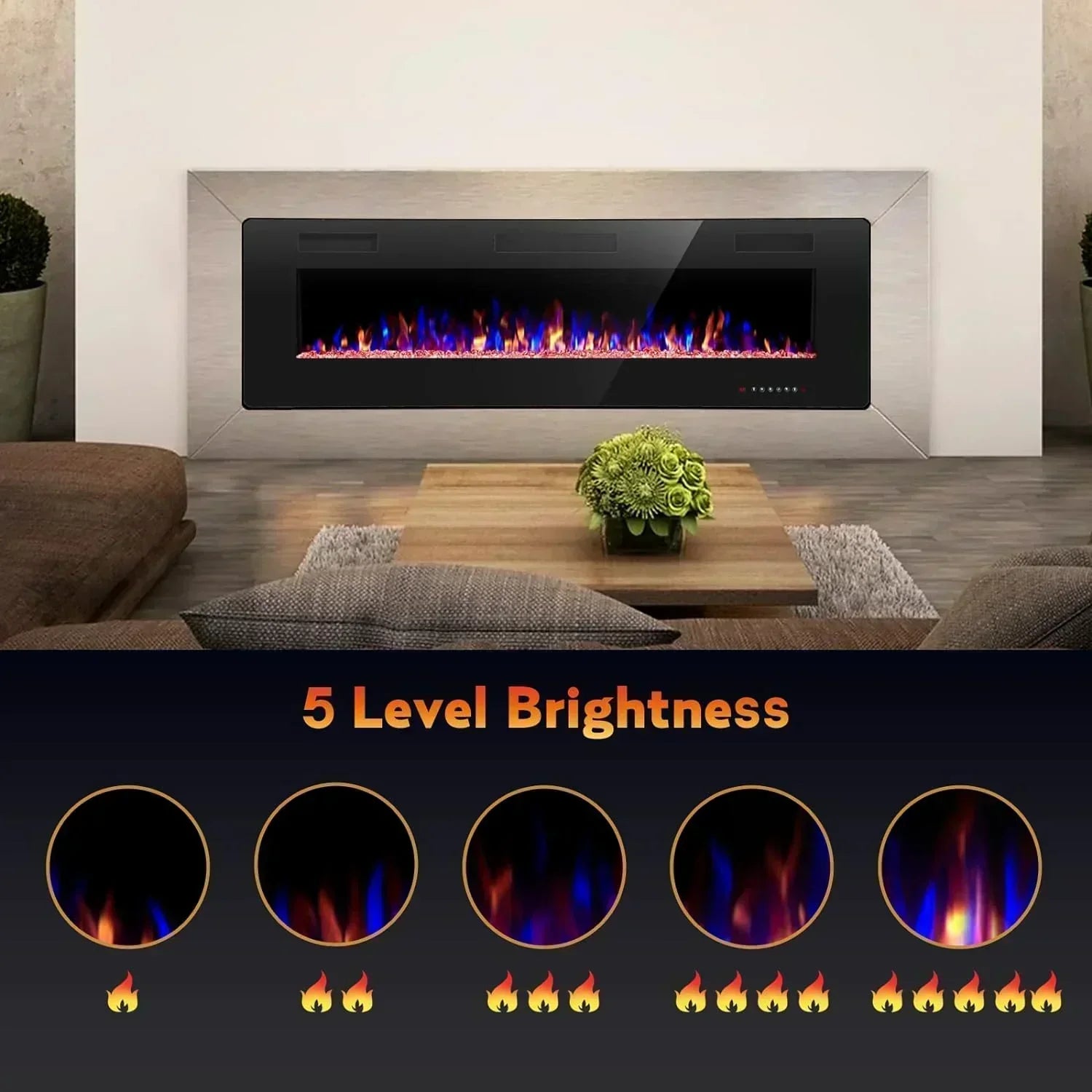 R.W.FLAME 60 Recessed and Wall Mounted Electric Fireplace Low Noise Fit for 2 x 6 Stud
