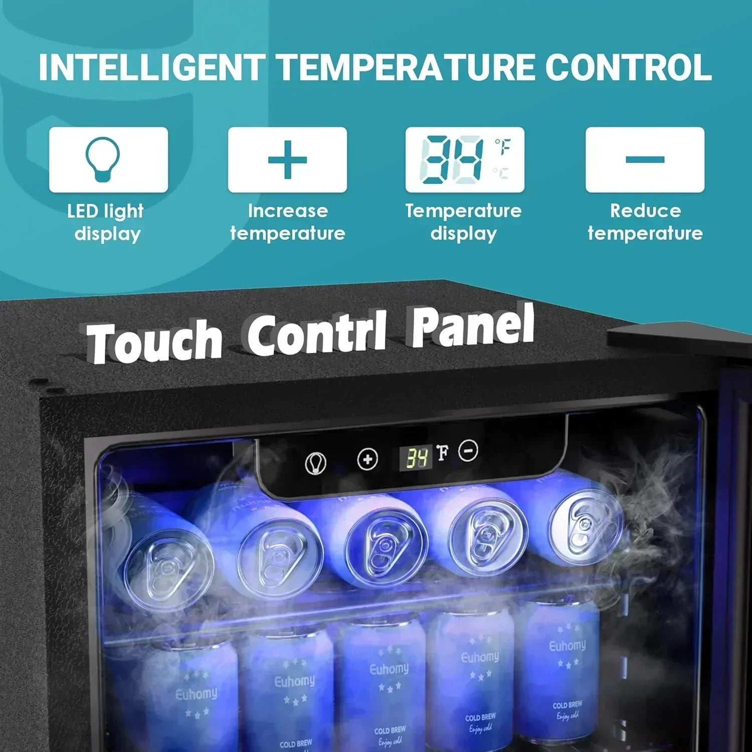 EUHOMY Beverage Refrigerator Cooler 130 Can Mini Fridge with Glass Door Beverage Cooler