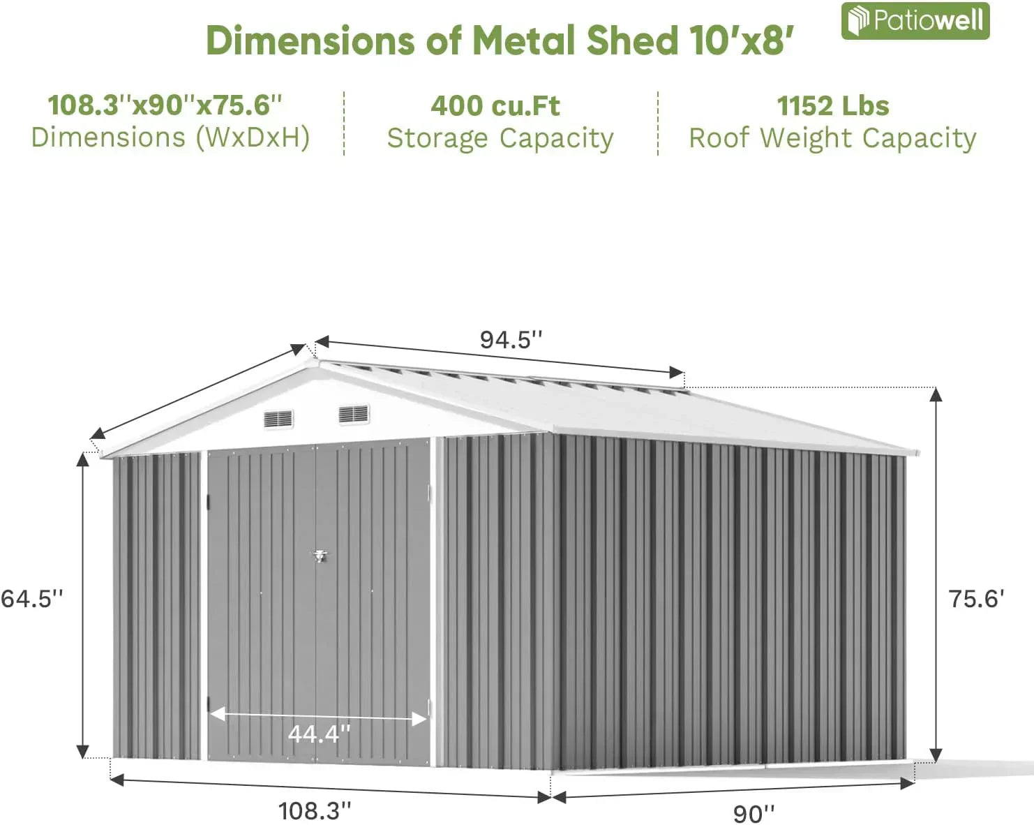 Patiowell 5x3 FT Outdoor Storage Shed Tool Shed with Sloping Roof and Lockable Door Metal Shed
