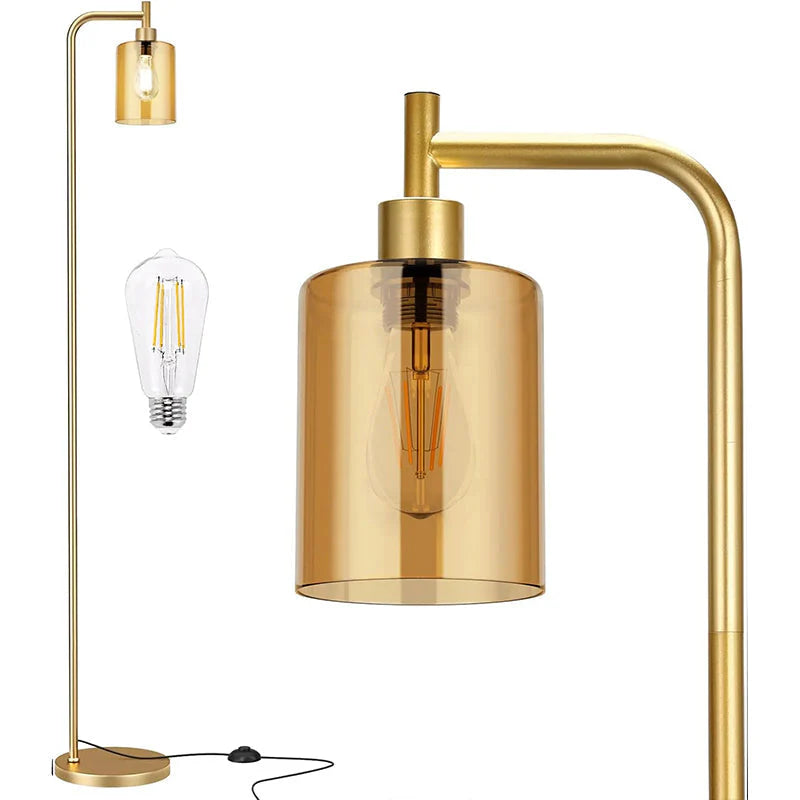 Modern Black Floor Lamp with Clear Glass Shade and LED Bulb