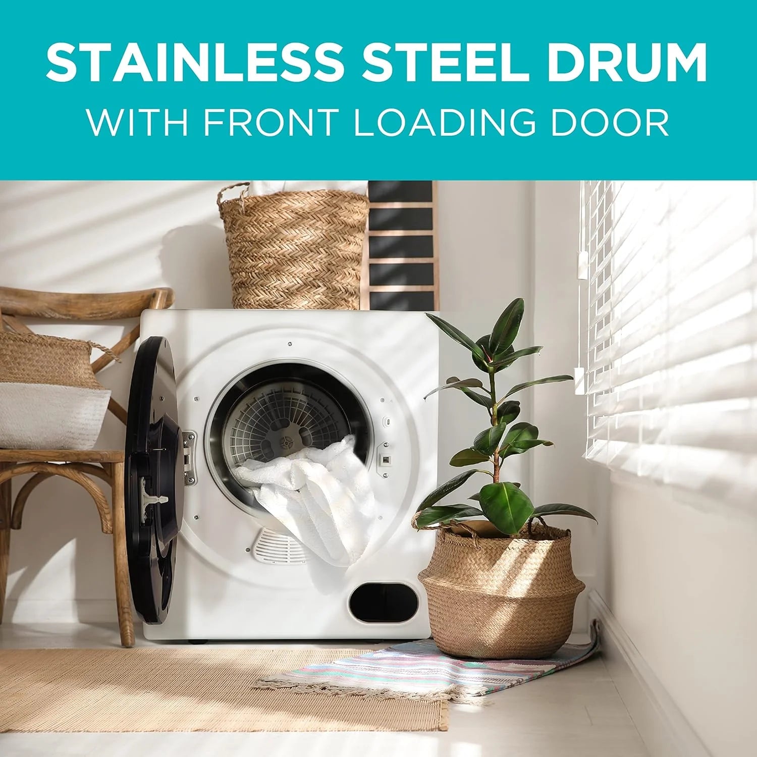 Compact Clothes Dryer, 1.5 Cu. Ft. 850W Electric Dryer, 120V Vented Portable Dryer with Stainless Steel Drum, for 5.5 lbs. of clothing for Standard Wall Outlet