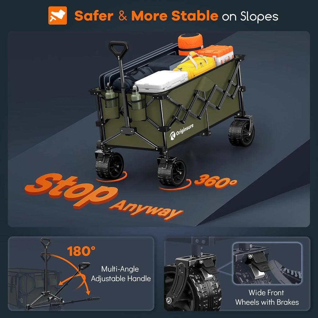 38 long foldable four-wheel stroller, foldable, 460 lb capacity, 220 liter heavy-duty folding beach stroller with large all-terrain tires