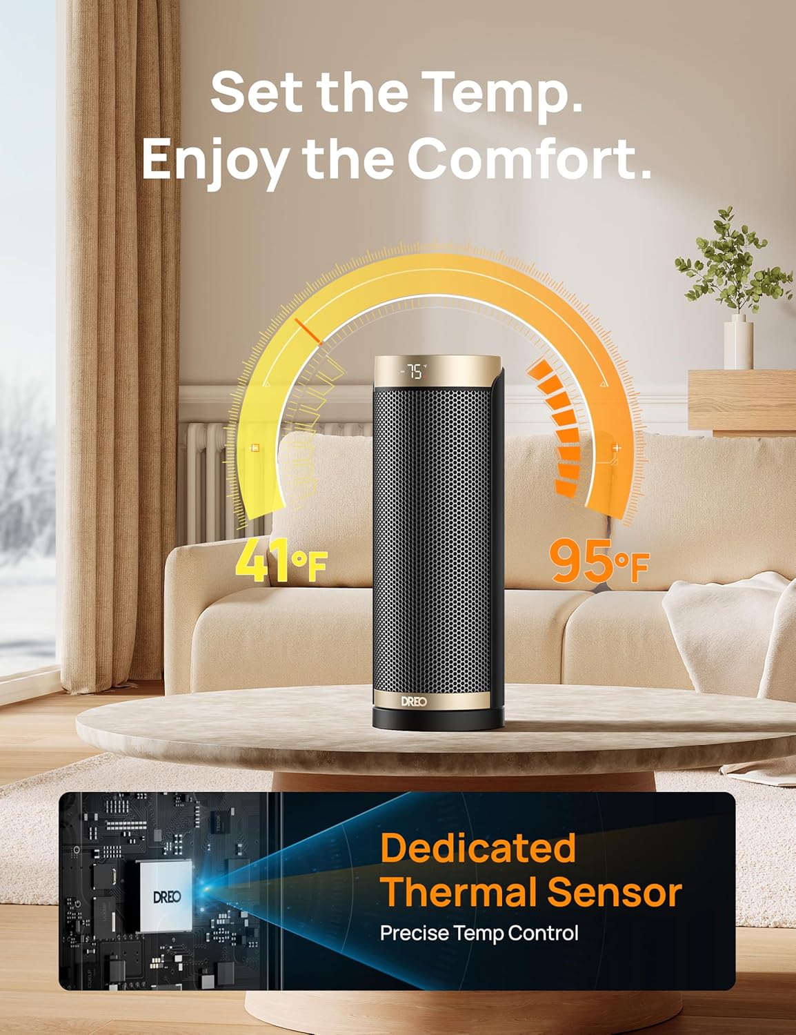 Space Heater 1500W Electric Indoor Heater with Thermostat Quiet Portable Heater