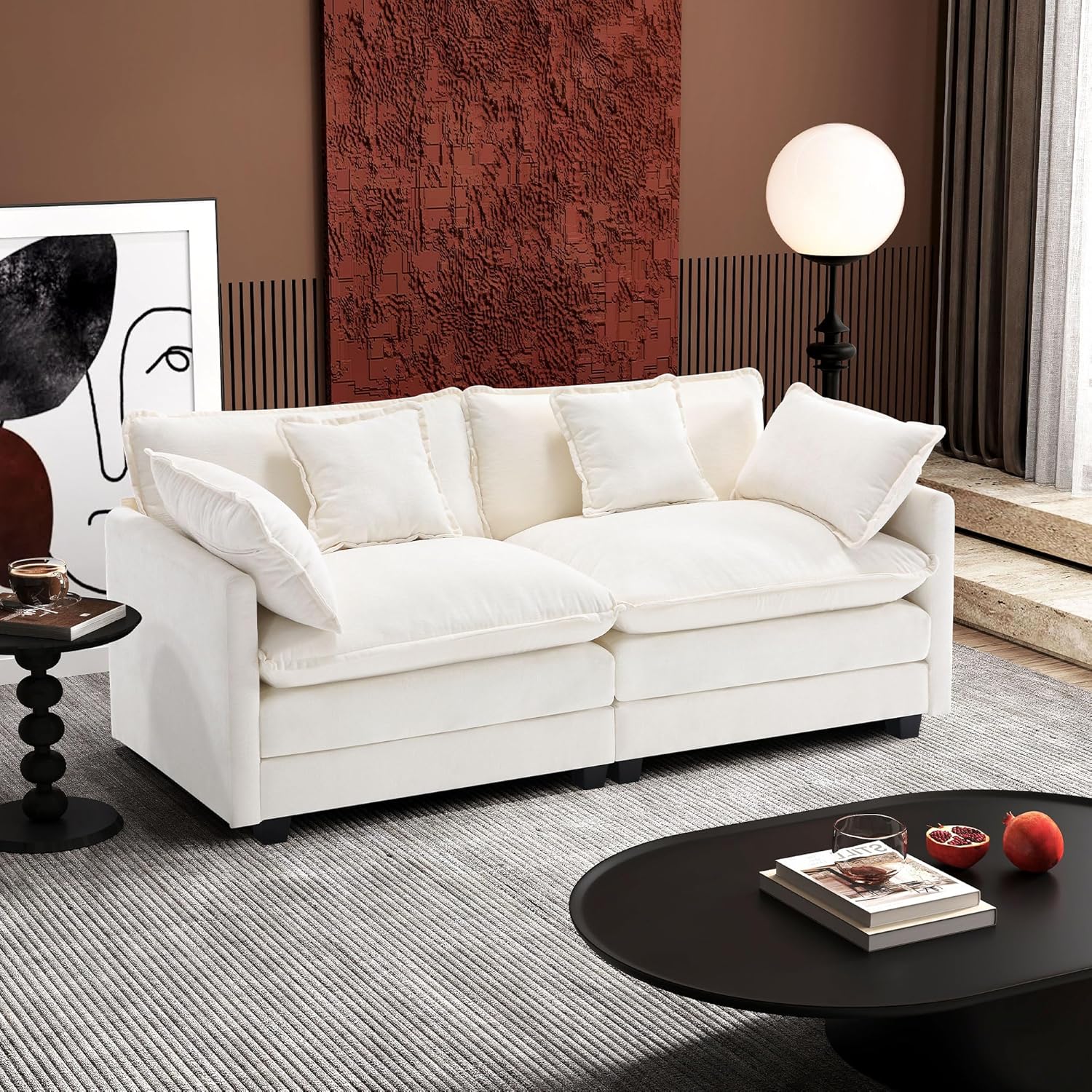 111.4 Inch L Shaped Modern Sofa Modular Cloud Sofa with Ottoman 4 Seater Chenille Deep Seat Sofa