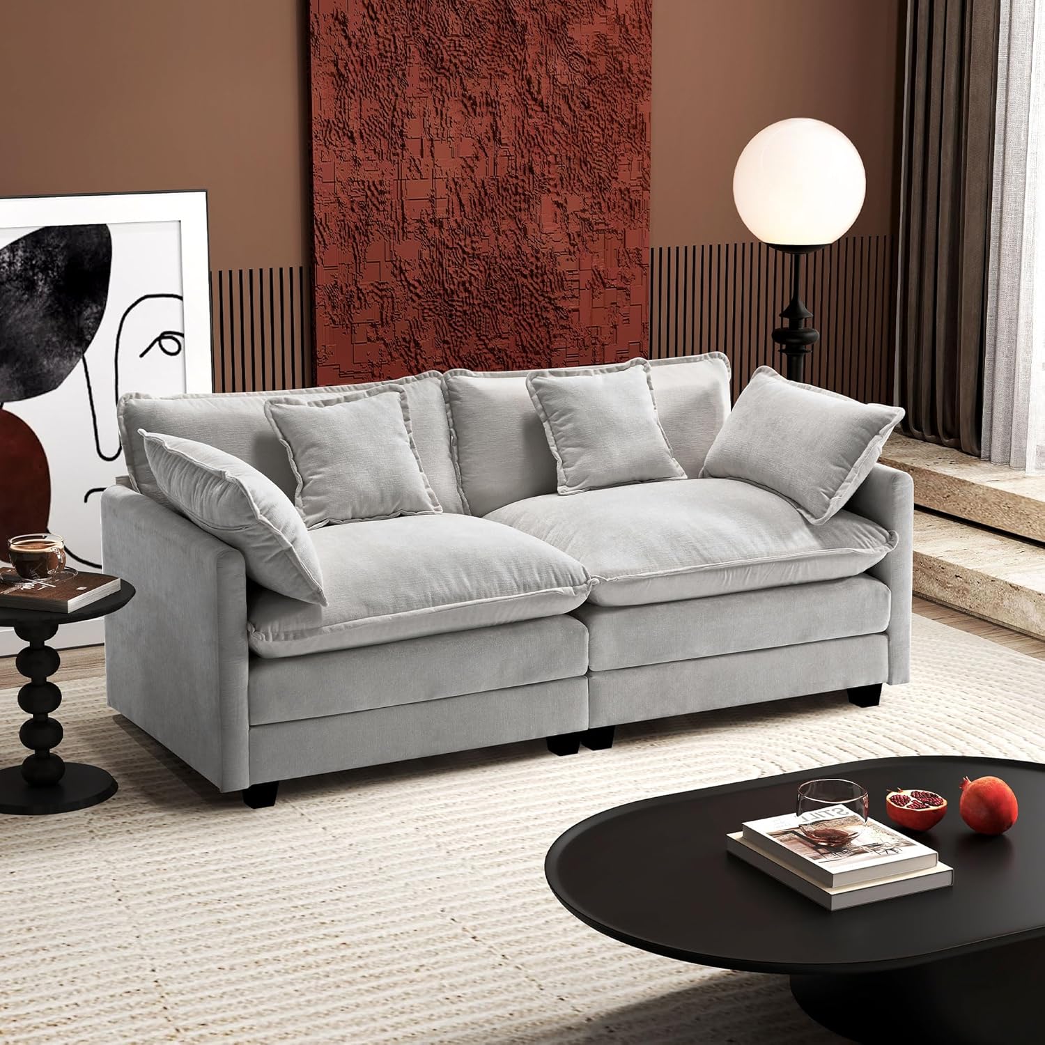 111.4 Inch L Shaped Modern Sofa Modular Cloud Sofa with Ottoman 4 Seater Chenille Deep Seat Sofa