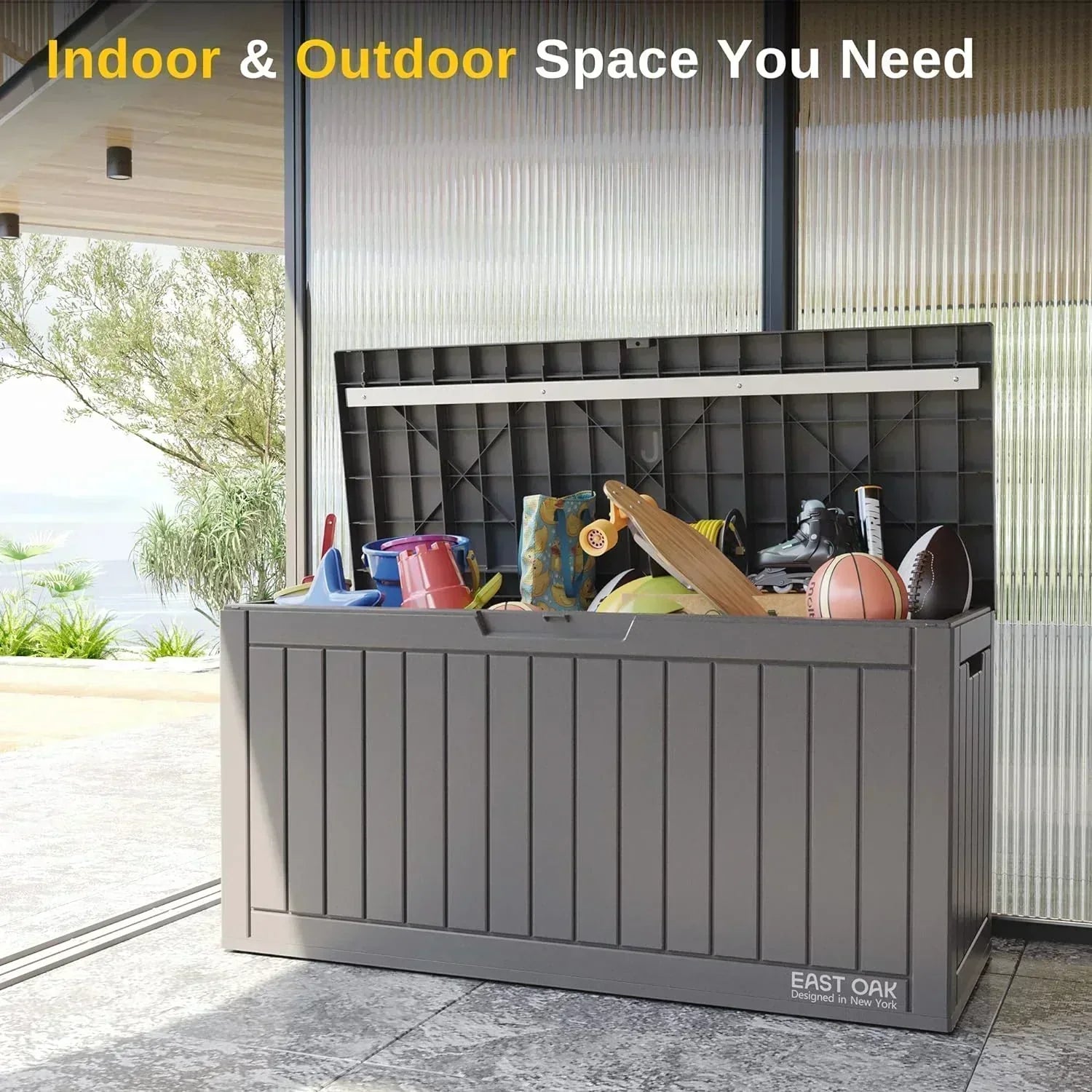 EAST OAK Outdoor Storage Box 60 Gallon Deck Box Indoor and Outdoor Use Waterproof Resin Storage