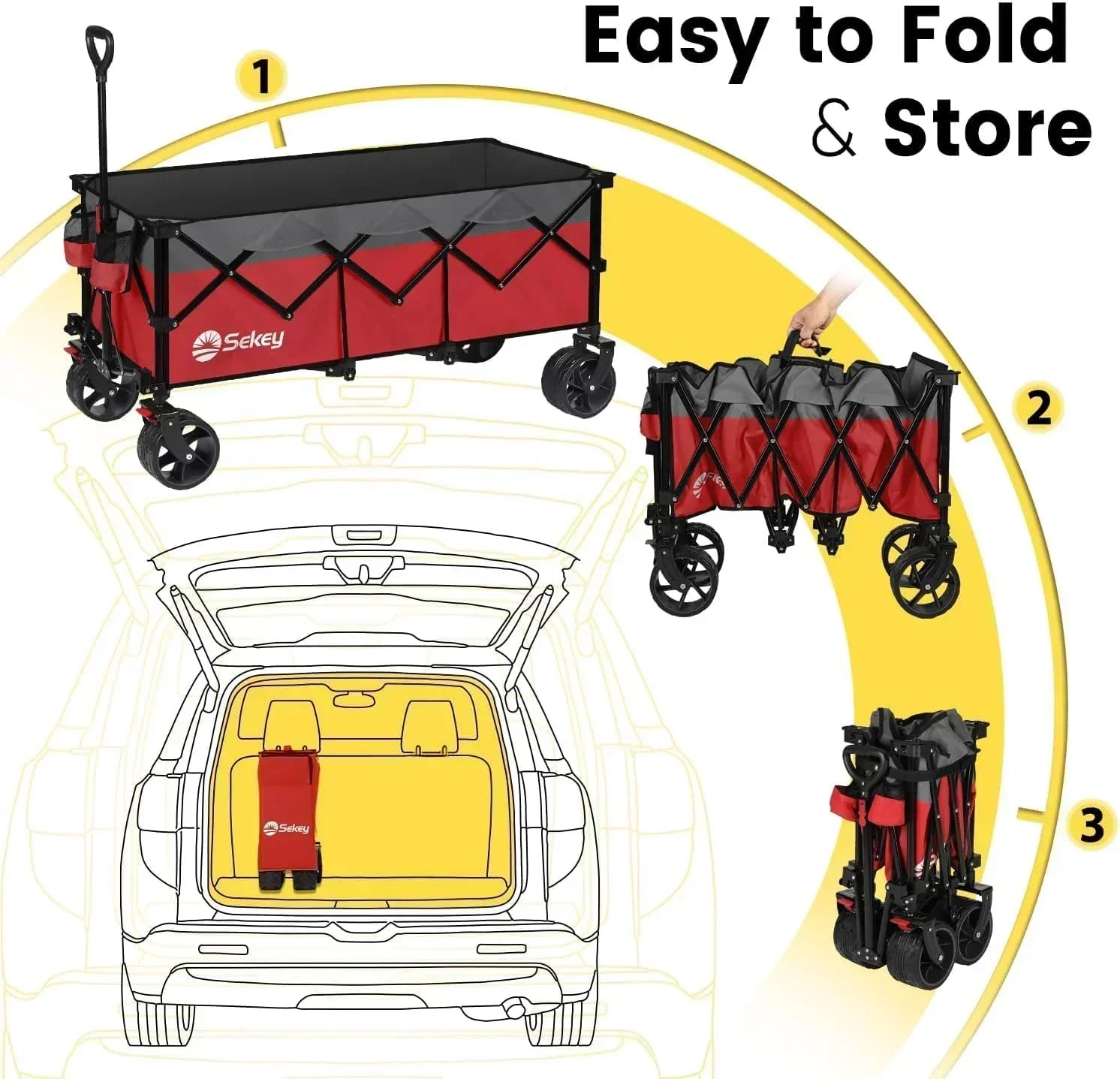 Sekey 48 Inch Long Foldable Extended Travel Cart 440 Lbs Folding Multi-Purpose Garden Cart